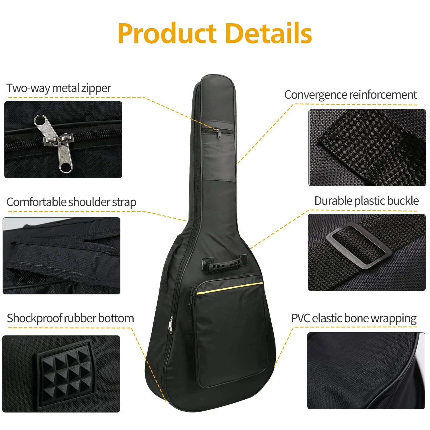 1/2/3 Pack Guitar Bags, 38 40 41 inch Electric Guitar Case, Waterproof Oxford Electric Guitar Gig Bag, Two Pockets, for Acoustic Classical Guitar, Ukulele, Bass Guitar(1 Pack) 1 Pack - Image 5