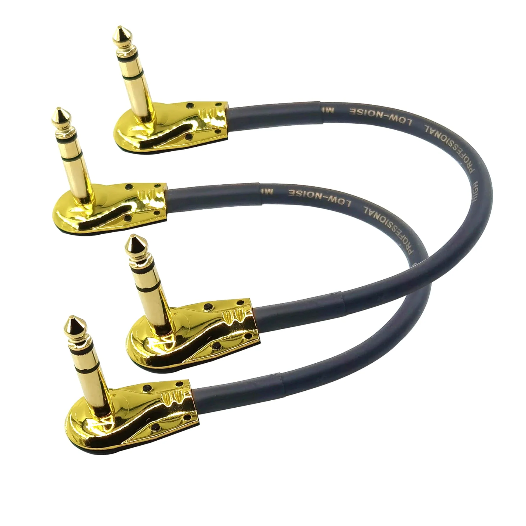 1/4 inch Right Angle TRS Stereo Dual Channel Guitar Flat Patch Cable Low Profile Pancake Design 1 feet 2 Pack (1 feet)