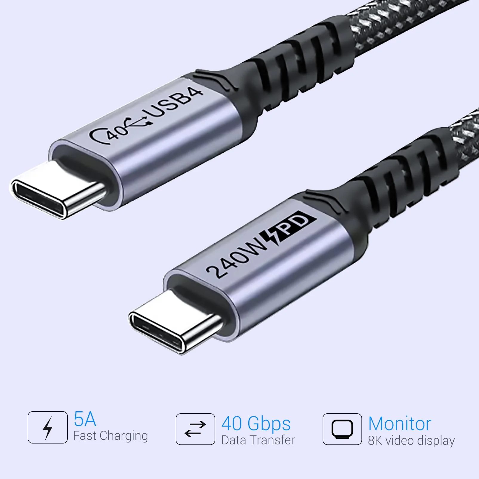 1.5FT USB 4 Cable 2 Packs 40Gbps USB 4 Cable with 240W Fast Charging and 8K Video Display Compatible with Thunderbolt 4, Thunderbolt 3, MacBook, iPhone 16/16 Plus/16 Pro Max 1.5ft, 1.5ft 240W / 40Gbps / 8k - Image 2