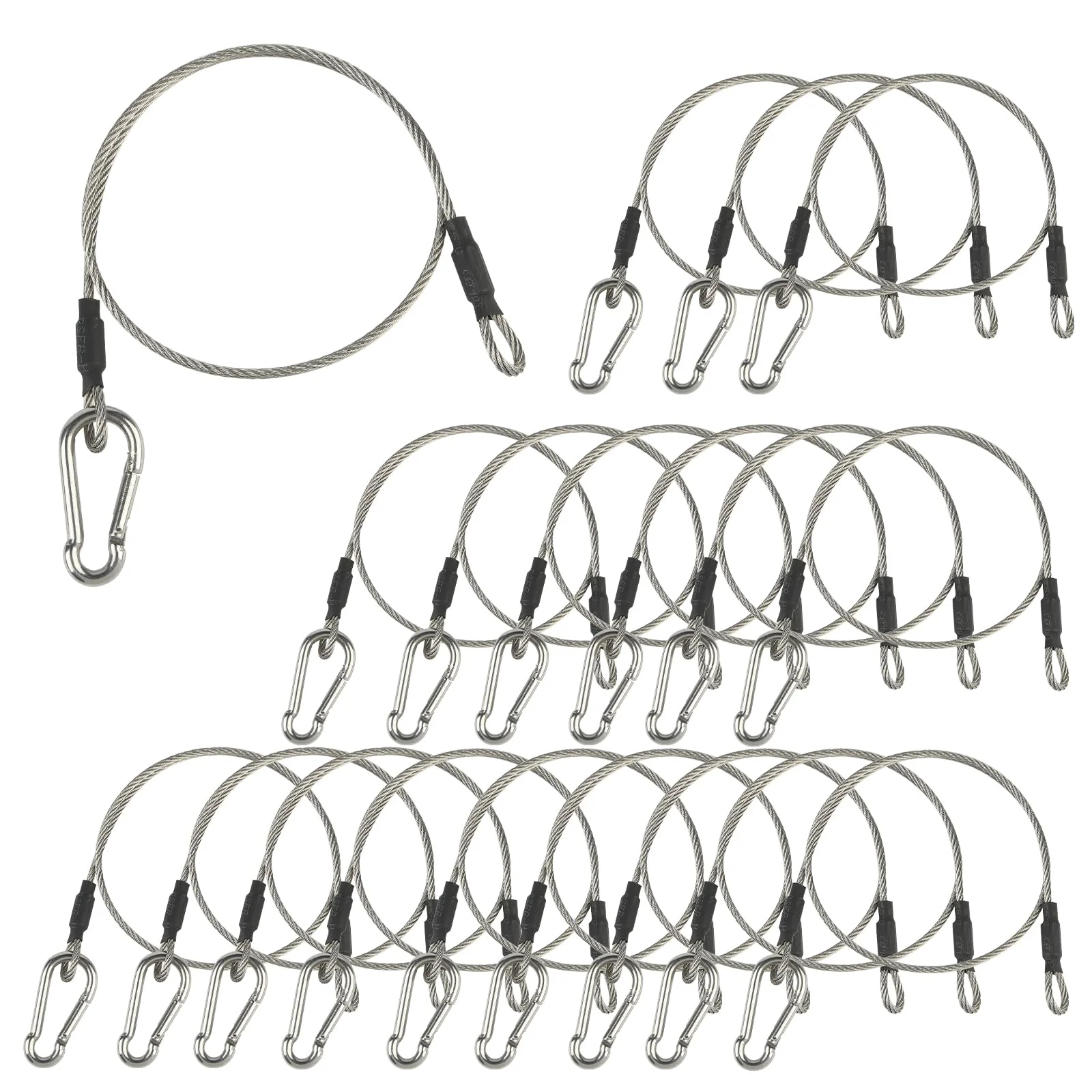 1/8" Stage Light Cables 20 Pack, 2ft Safety Cables with Carabiner Lock for DJ Light Equipments, Stainless Steel Wire Ropes, 120lb Load Capacity 1/8" dia 20pcs