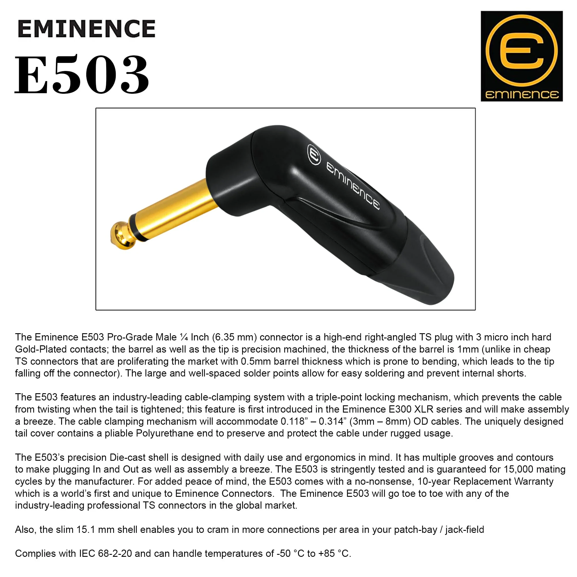 1 Foot - Gotham GAC-1 Ultra Pro - Premium, Low-Capacitance Guitar Bass Instrument Cable - with Straight to Angled 1/4 Inch Eminence Gold Plated Connectors - Image 7