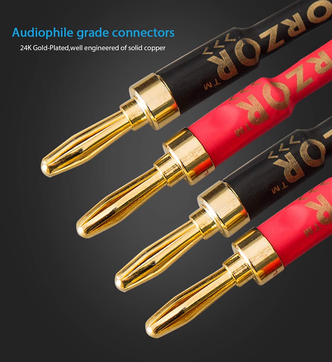 1 Pack 10AWG Speaker Cable,with Gold Plated Banana Plug,Oxygen Free Copper (1 Pack（6.6FT）) 1 pack（6.6FT） - Image 3