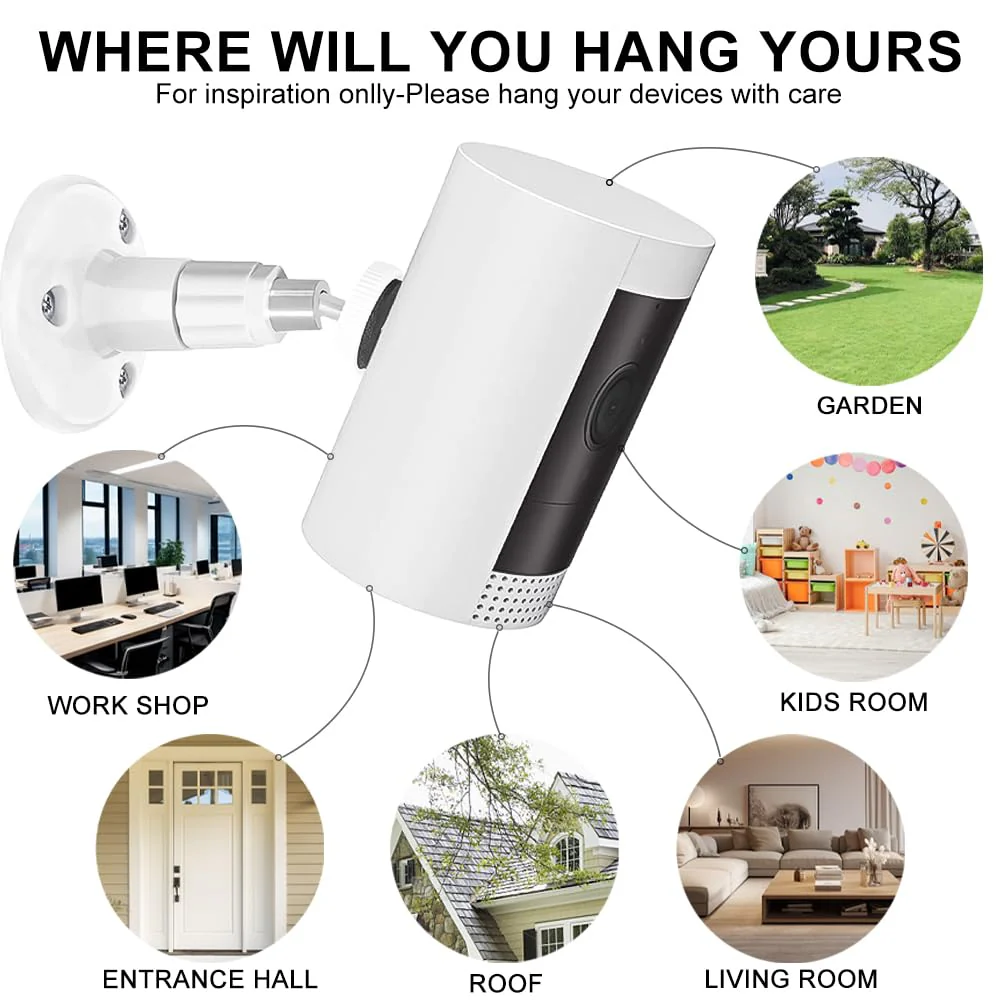 1 Pack Adhesive Ring Camera Mount Stick Up Mount Holder Compatible with Outdoor Security Camera, 360° Degree Adjustable Security Mounting Bracket,Camera Not Included (White, 1 Pack) White - Image 2