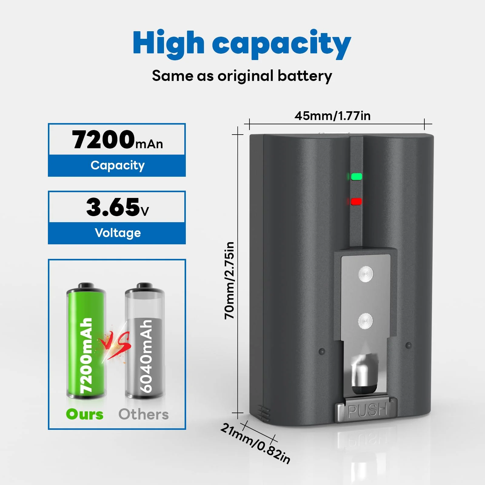 1 Pack Replacement for Ring Battery 7200mAh for Ring-Doorbell-Camera 2/3/4/3plus, Stick Up Cam (2nd and 3rd Gen), Spotlight Camera Battery, Upgrade High Capacity 3.65V for Ring Camera Battery - Image 2