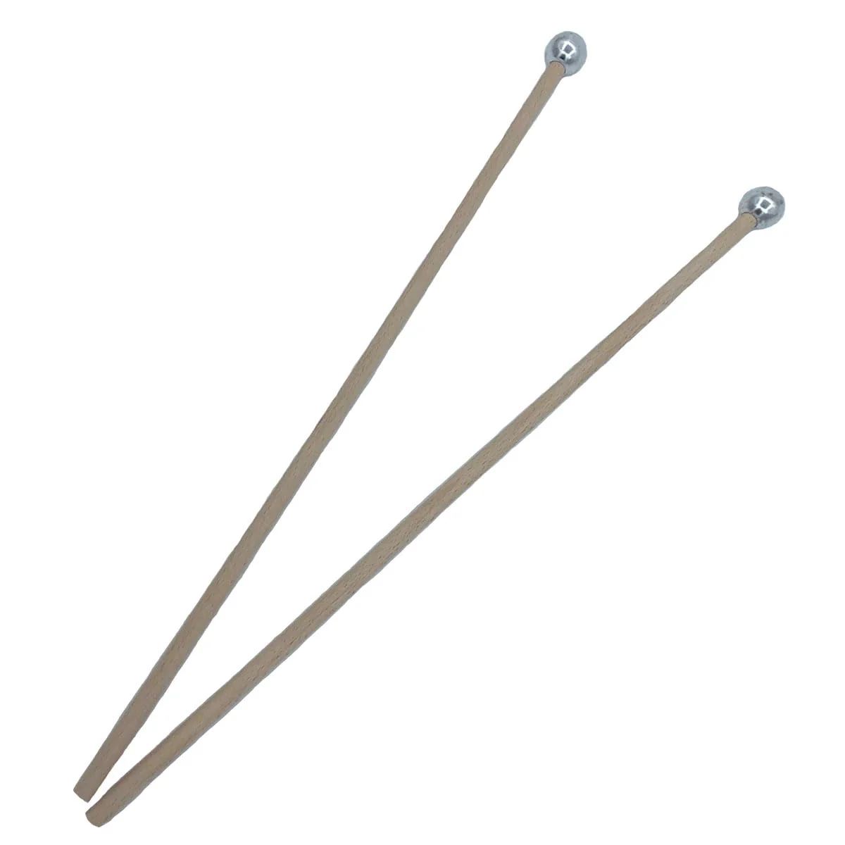 1 Pair Bell Mallets Percussion Round Metal Head Glockenspiel Sticks 16 Inch Xylophone Mallet with Wooden Handle Ethereal Drumstick Percussion Sticks Hammer for Chime Woodblock Long silver round