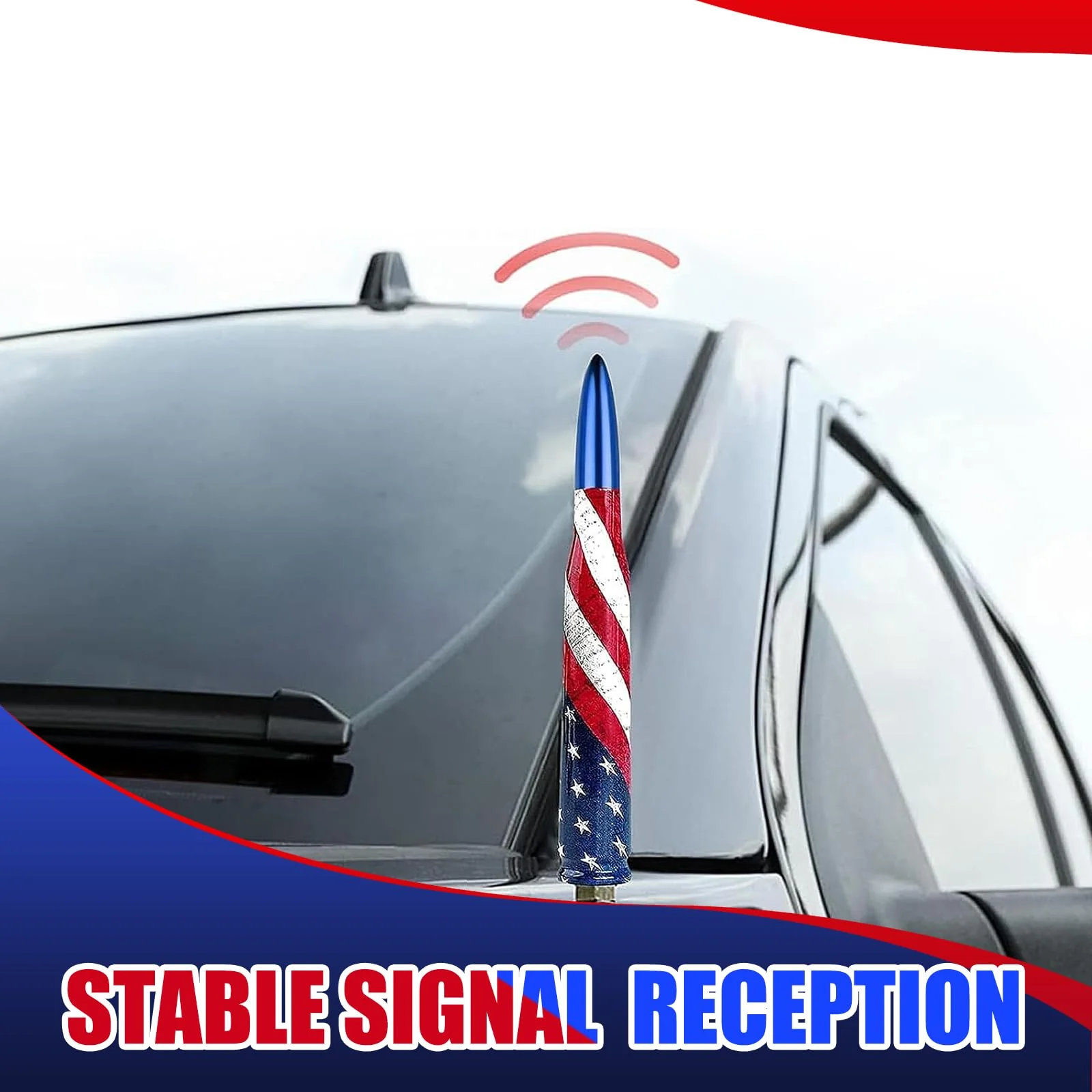 1 PC Car American Flag Bullet Antenna, 5.51" x 0.78" Anti-Theft Security Antenna, Stable Signal Receiving Antenna with Threaded Mounting Accessories, for Most Car Models (Blue) Medium Blue #American Flag - Image 4