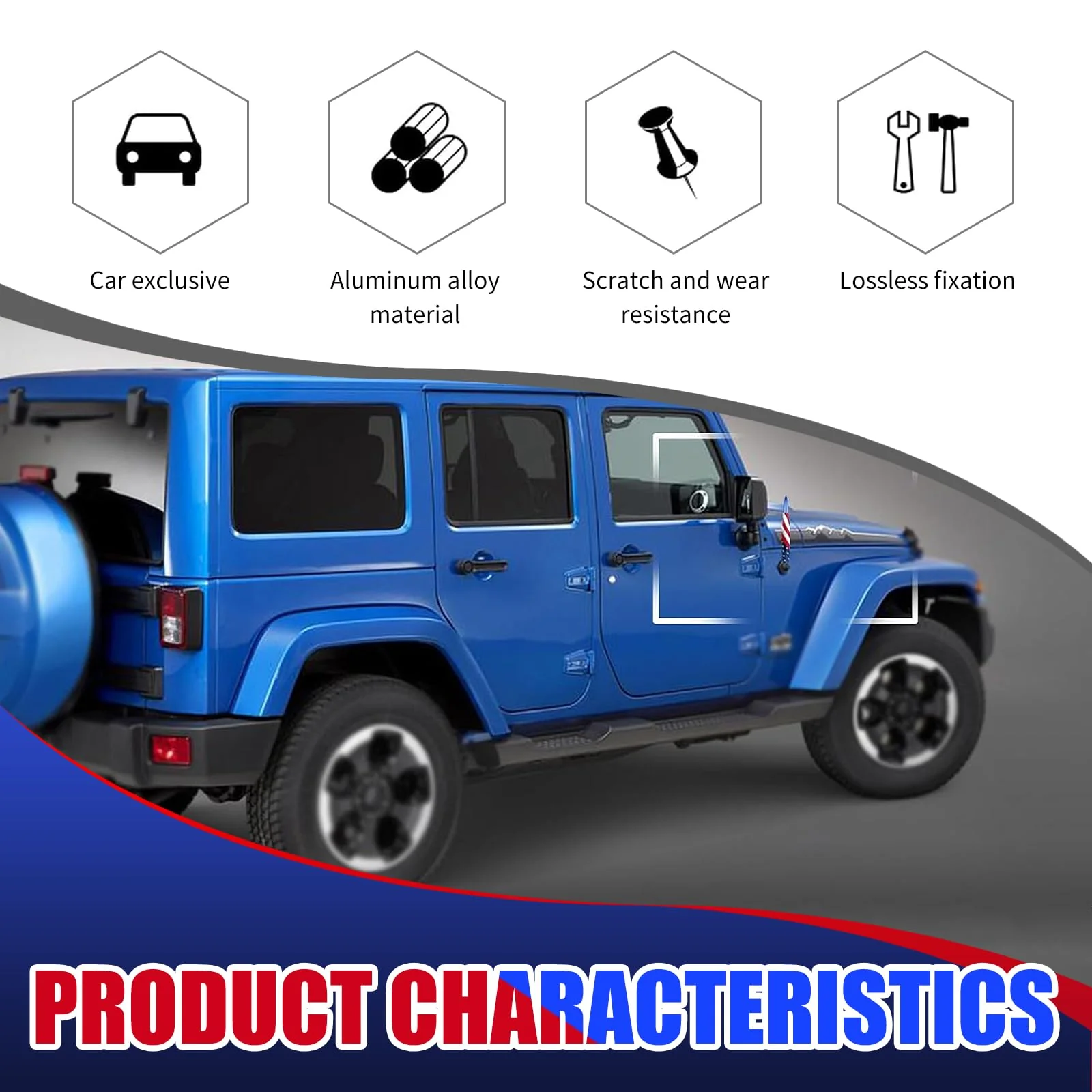 1 PC Car American Flag Bullet Antenna, 5.51" x 0.78" Anti-Theft Security Antenna, Stable Signal Receiving Antenna with Threaded Mounting Accessories, for Most Car Models (Blue) Medium Blue #American Flag - Image 5