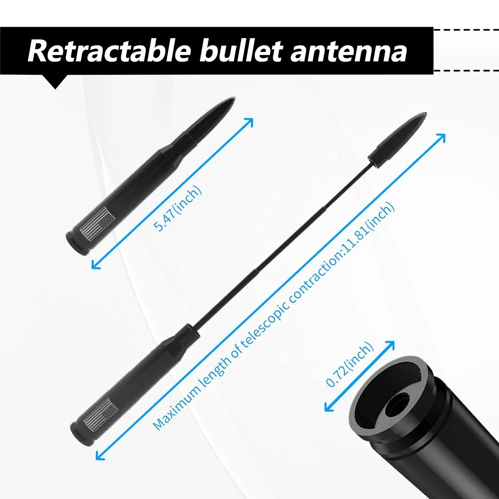 1 PC Car Bullet Antenna, Retractable Antenna Replacement, Enhanced Signal Receiver, Antenna with Screw Spacer, Compatible with Ford F150 Wrangler Jeep Chevrolet (Black) Medium Black - Image 2