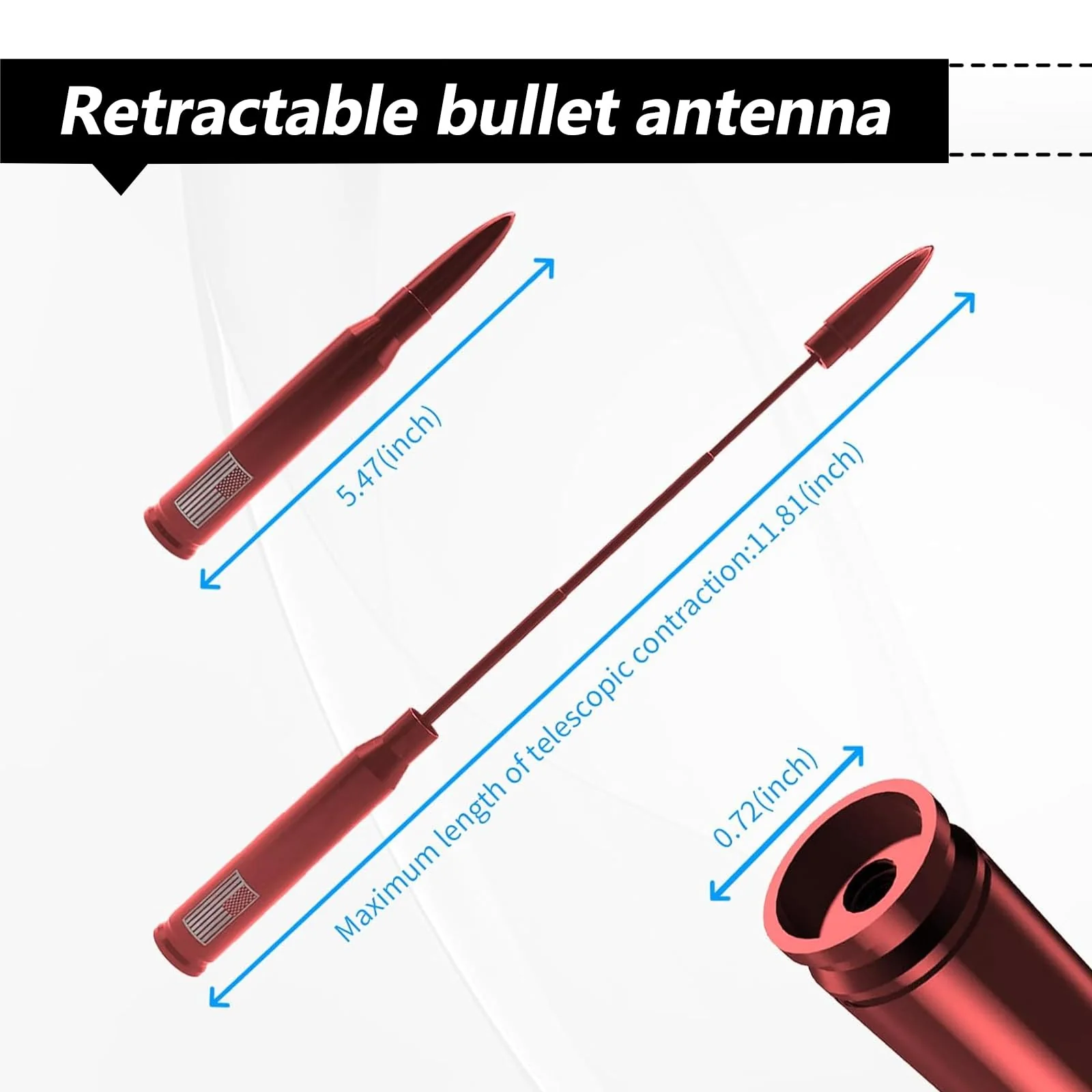1 PC Car Bullet Antenna, Retractable Antenna Replacement, Enhanced Signal Receiver, Antenna with Screw Spacer, Compatible with Ford F150 Wrangler Jeep Chevrolet (Red) Medium Red - Image 2