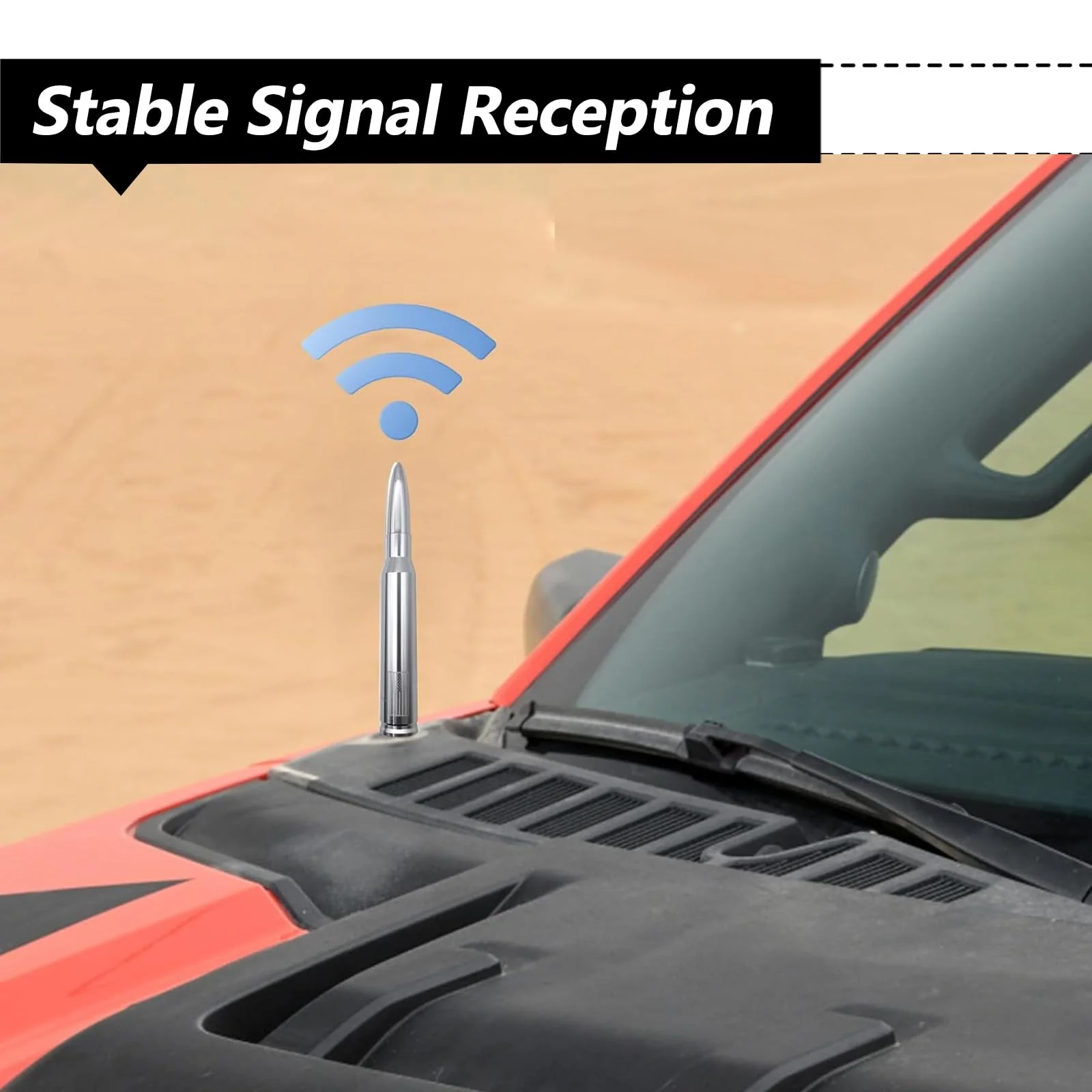 1 PC Car Bullet Antenna, Retractable Antenna Replacement, Enhanced Signal Receiver, Antenna with Screw Spacer, Compatible with Ford F150 Wrangler Jeep Chevrolet (Silver) Medium Silver - Image 4