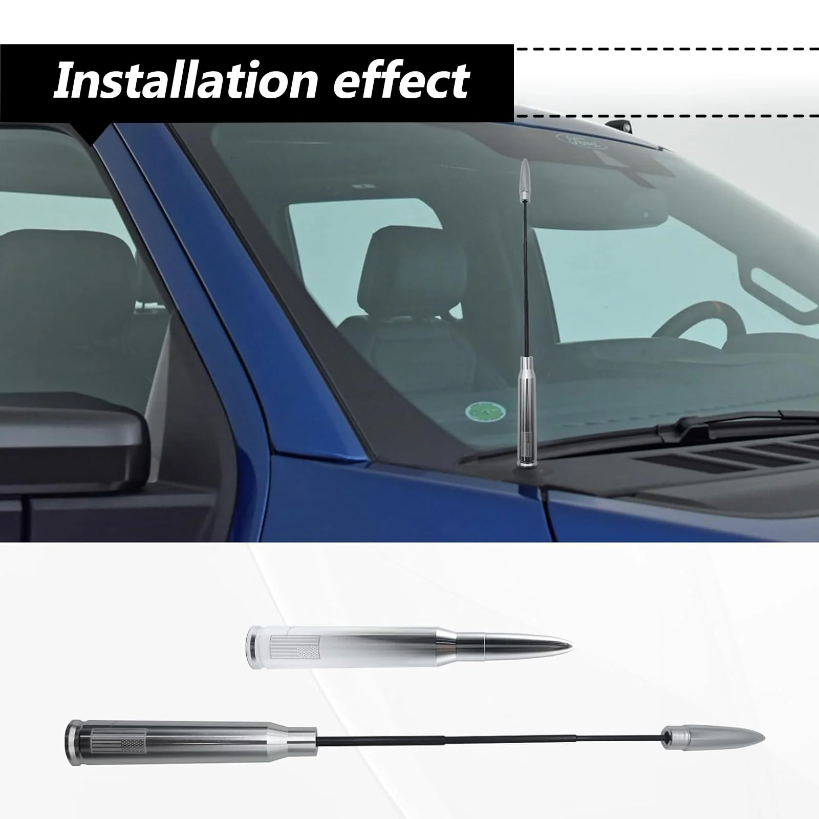 1 PC Car Bullet Antenna, Retractable Antenna Replacement, Enhanced Signal Receiver, Antenna with Screw Spacer, Compatible with Ford F150 Wrangler Jeep Chevrolet (Silver) Medium Silver - Image 6