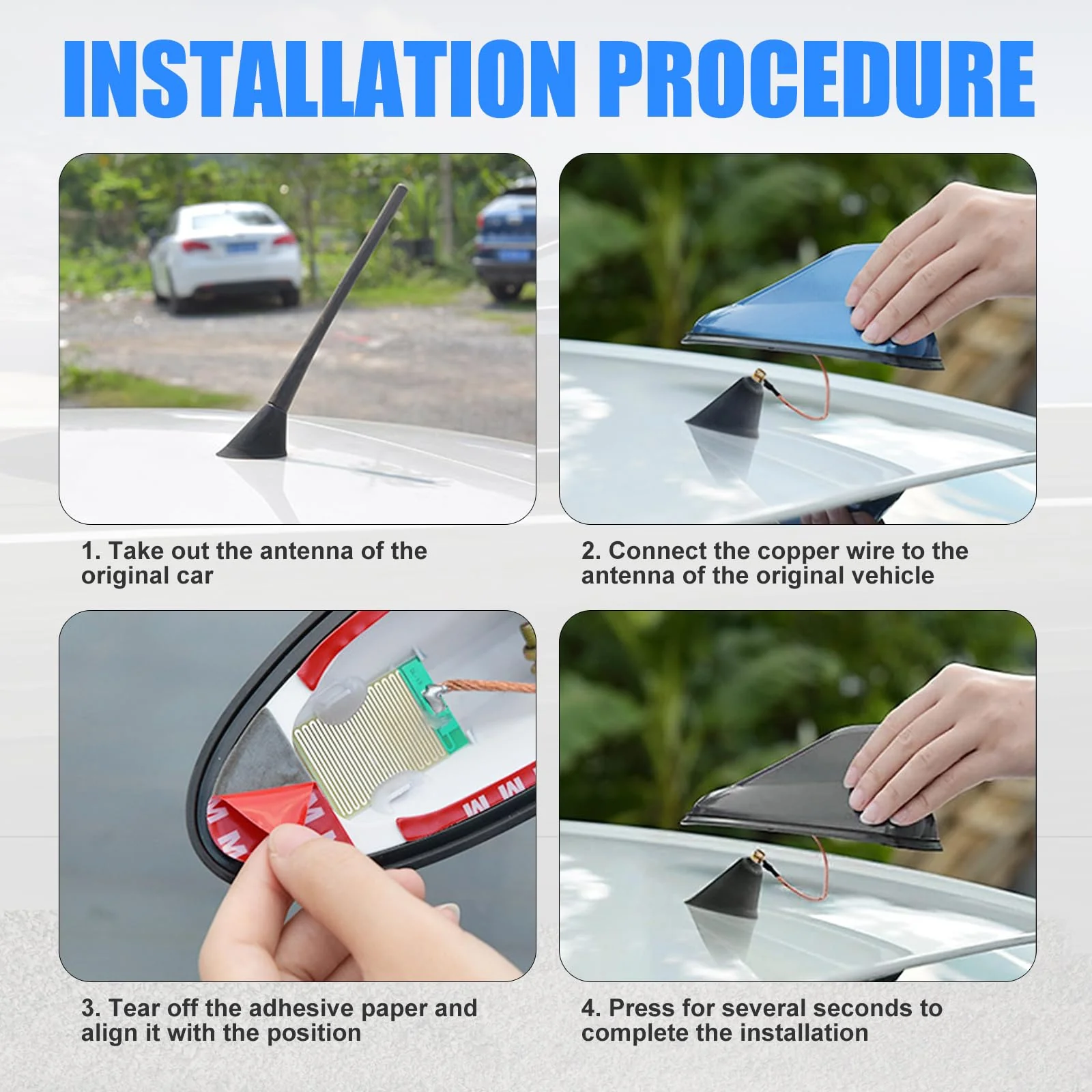 1 PC Car Shark Fin Antenna, AM/FM Radio Signal Base Cover, ABS Signal Receiver, Punching-free Antenna Replacement, Universal for Most Cars, Trucks and Vans (Carbon Fiber Black) 1 PC Carbon Fiber Black - Image 4