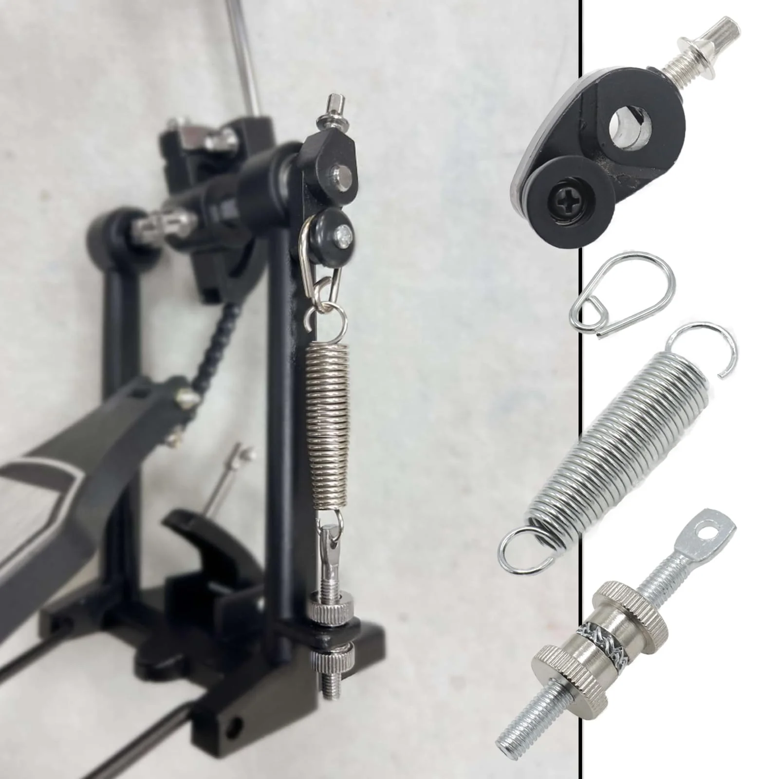 1 Set Bass Drum Foot Pedal Tension Spring Cam Assembly, with Spring Cam Pulley and Hook Tensioner, Replacement Parts for Percussion Instruments silver - Image 3