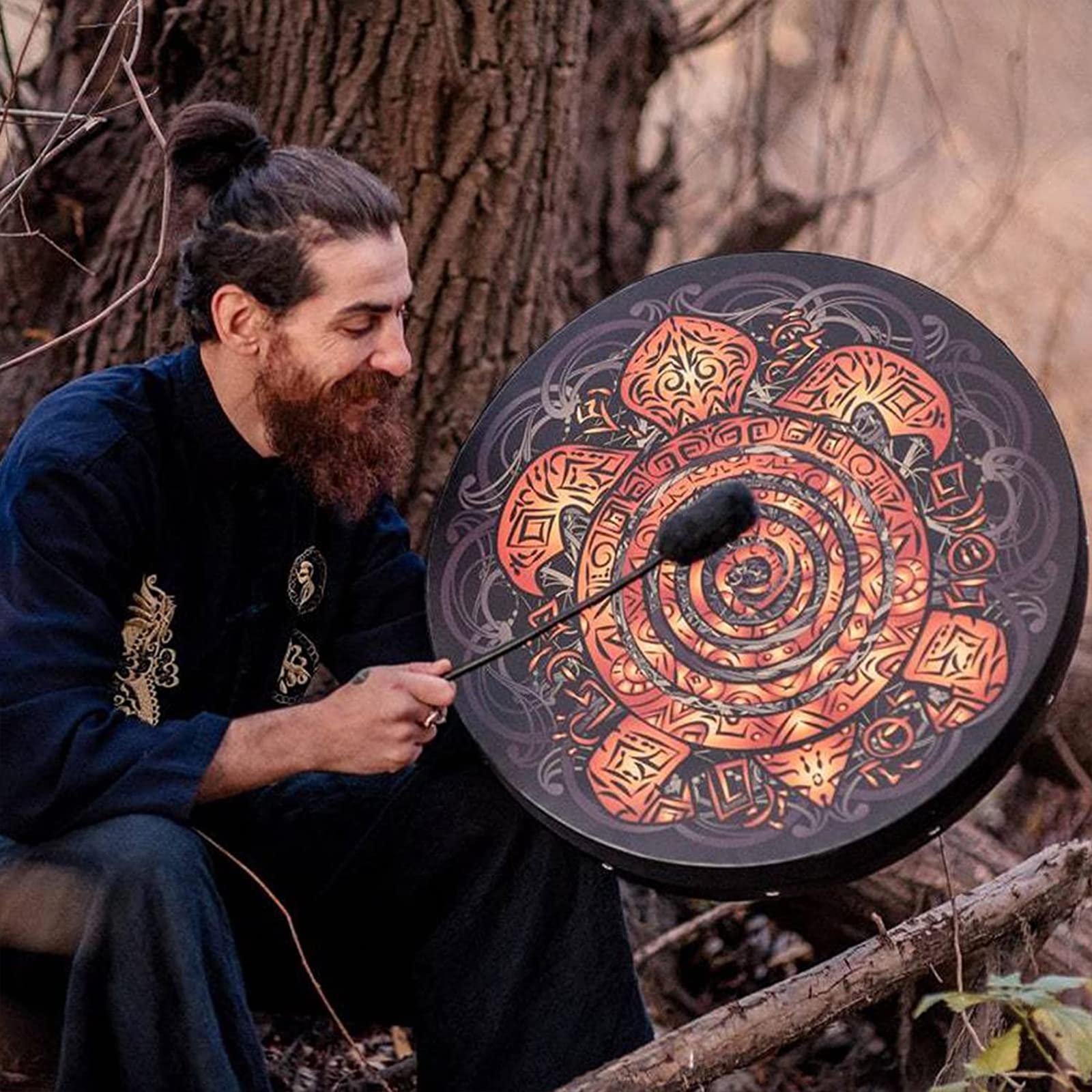 10 Inch Turtle Shaman Drum, Tree of Life Decoration Design Handma Drum With Drum Stick, Instrumental Shaman Alchemy Moon Drum, Sound Healer Shaman Drum For Spiritual Music, Reflection(Turtle) - Image 6