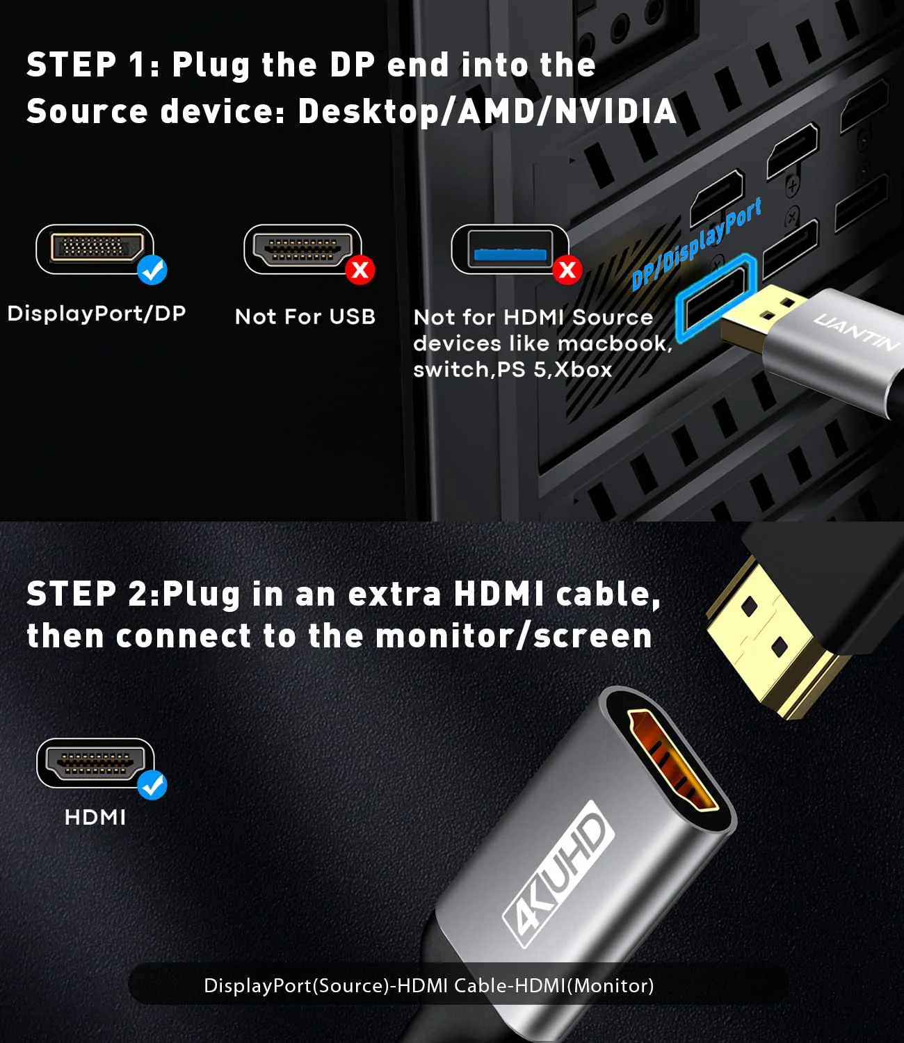 10-Pack Display Port to HDMI 4K Adapter | Braided DP DisplayPort Male to HDMI Female Uni-Directional Converter for PC Dell HP AMD NVIDIA Laptop HDTV Monitor and Other Passive 10 Pack - Image 4