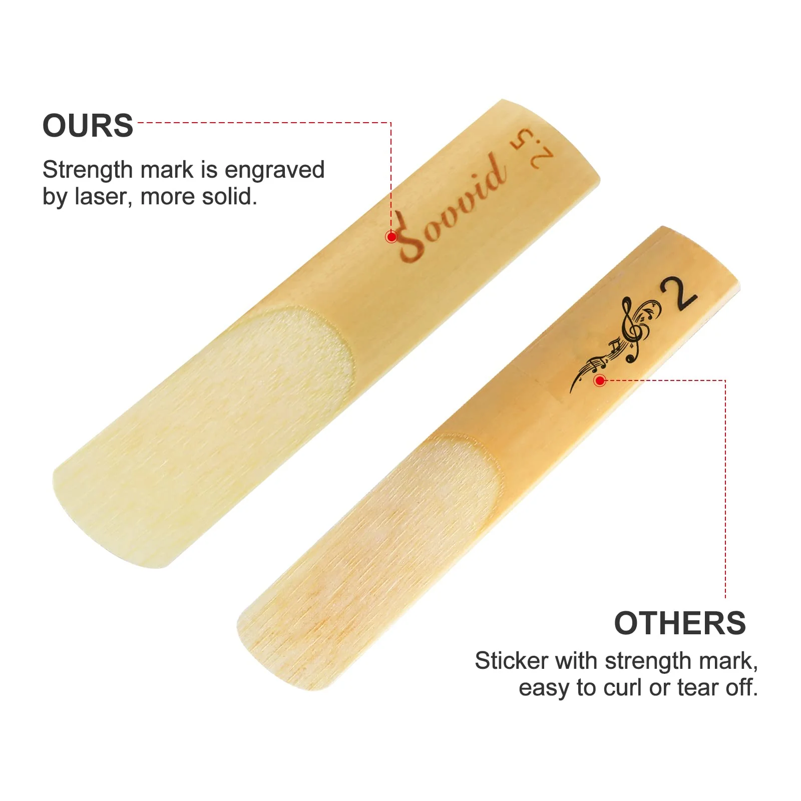 10 Pack Professional Alto Saxophone Reeds with Plastic Box, Strength 2.5 Alto Sax Reeds, Laser Engraved Marking & Thinner Reed Tip for Easy of Play, Traditional Reeds for Saxophone Alto Light Brown - Image 4
