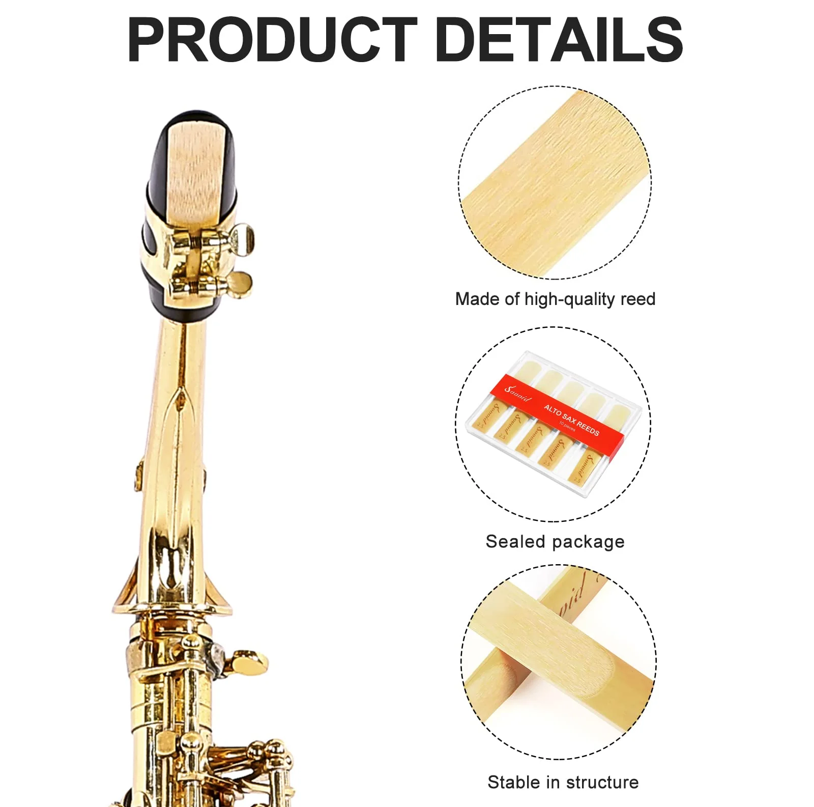 10 Pack Professional Alto Saxophone Reeds with Plastic Box, Strength 2.5 Alto Sax Reeds, Laser Engraved Marking & Thinner Reed Tip for Easy of Play, Traditional Reeds for Saxophone Alto Light Brown - Image 5