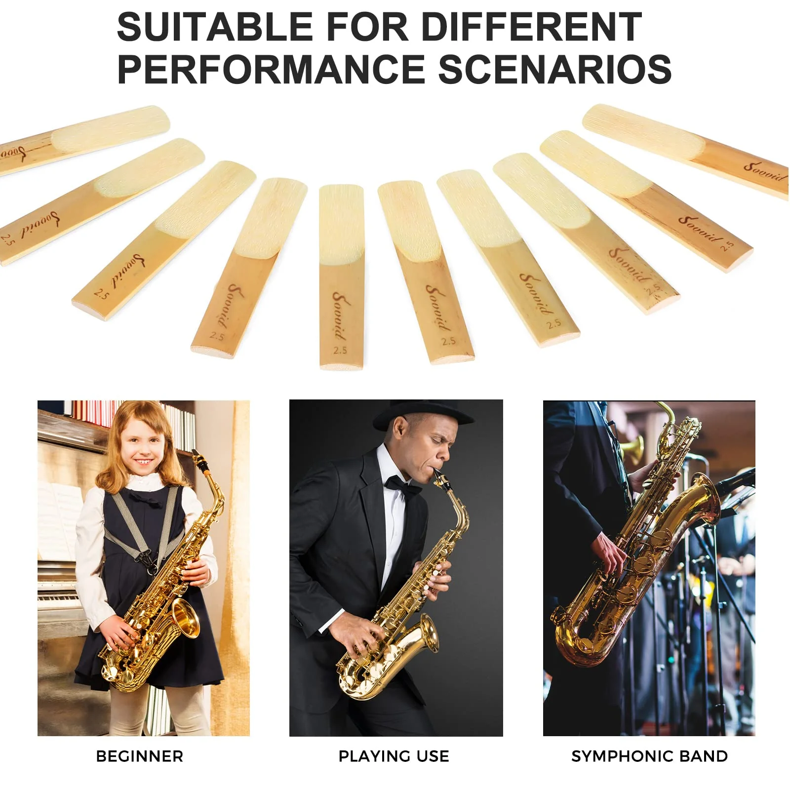 10 Pack Professional Alto Saxophone Reeds with Plastic Box, Strength 2.5 Alto Sax Reeds, Laser Engraved Marking & Thinner Reed Tip for Easy of Play, Traditional Reeds for Saxophone Alto Light Brown - Image 7