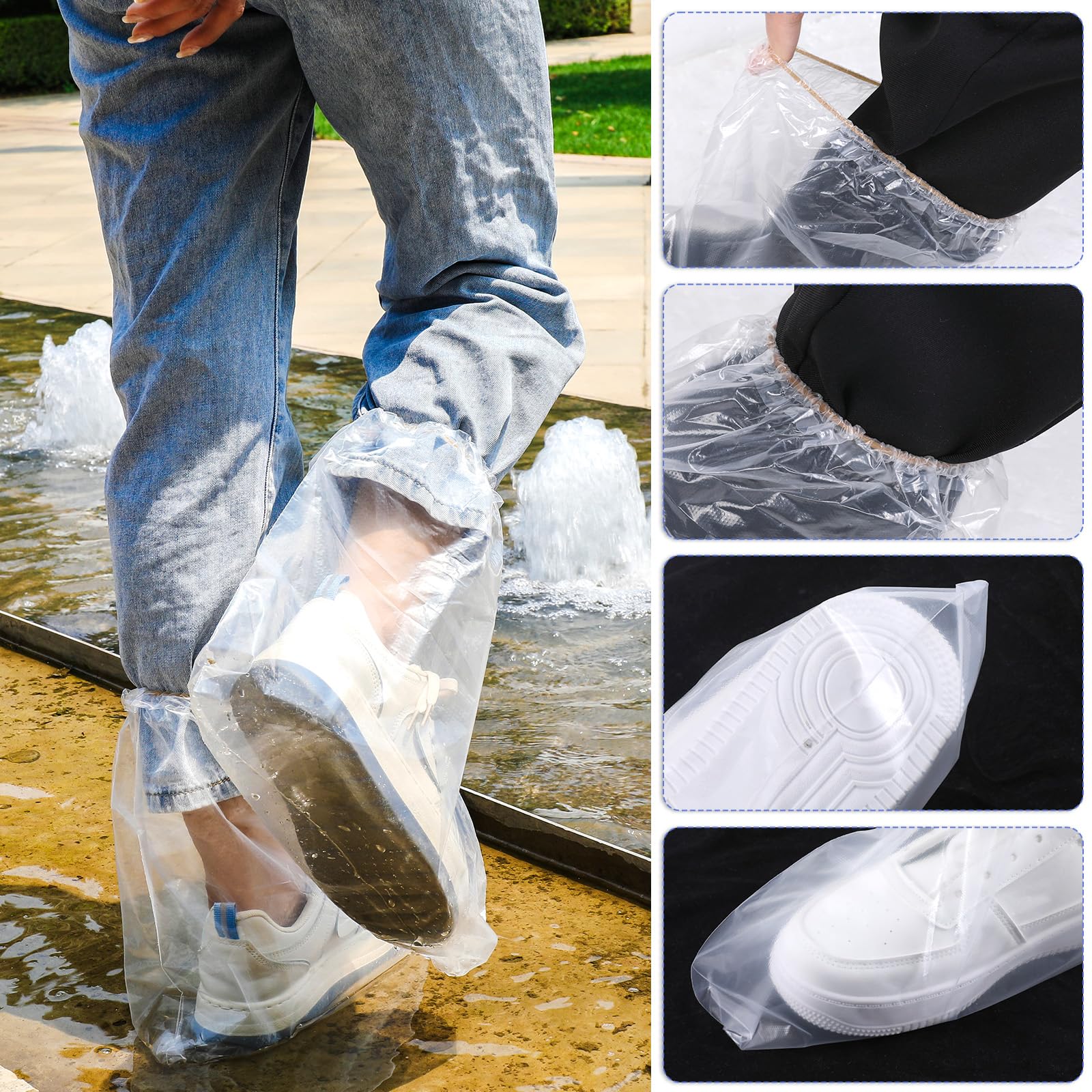 10 Pairs Rain Shoe Covers with Elastic Band, 30 x 28 cm Disposable Boot Covers for Outdoor Camping, Transparent Overshoes, Waterproof, Non-Slip for Men and Women, Child, Transparent - Image 5
