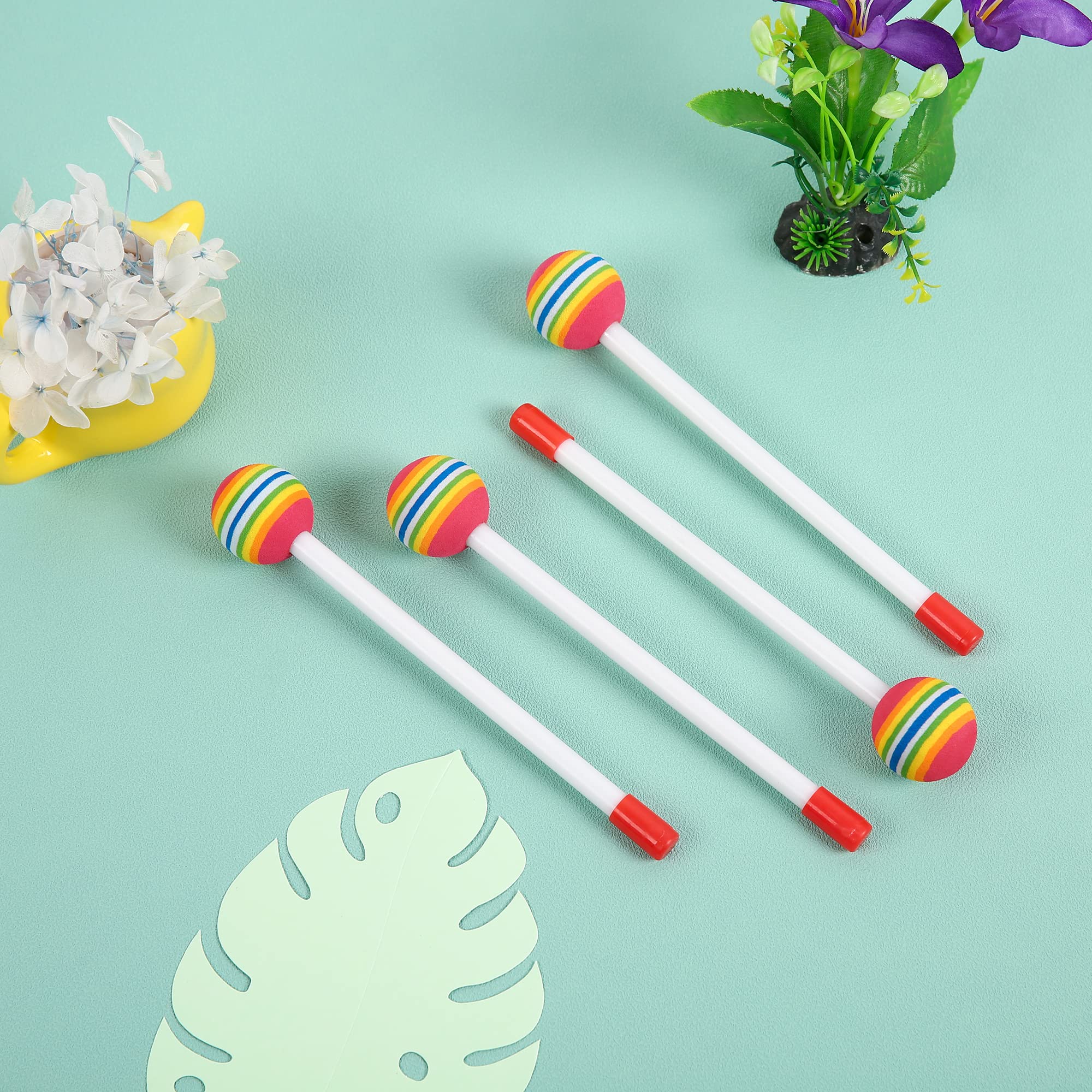 10 Pieces Drum Sticks for Kids, Rainbow Lollipop Drumsticks Soft Foam Head Beat Toy Percussion Mallets - Image 5