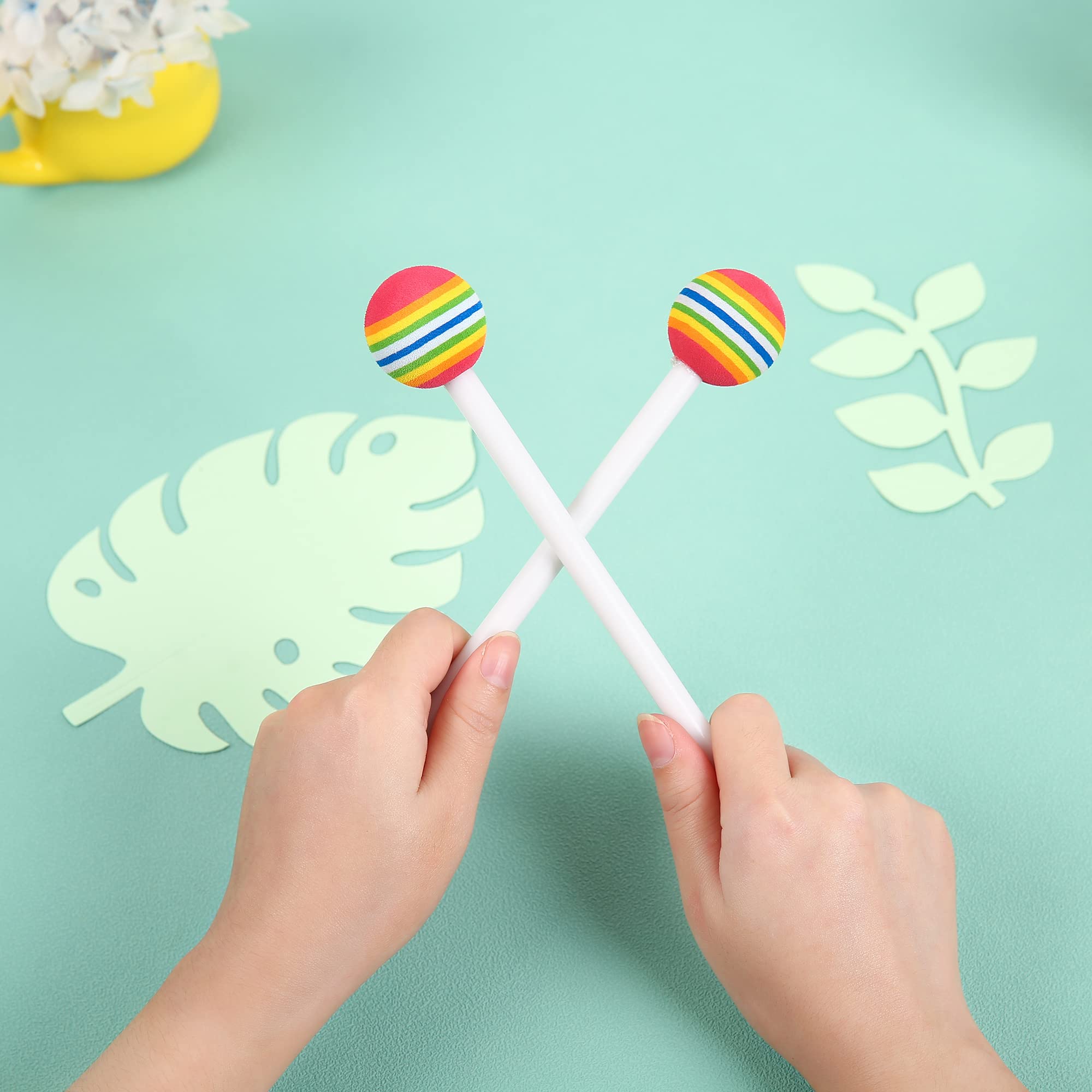 10 Pieces Drum Sticks for Kids, Rainbow Lollipop Drumsticks Soft Foam Head Beat Toy Percussion Mallets - Image 6