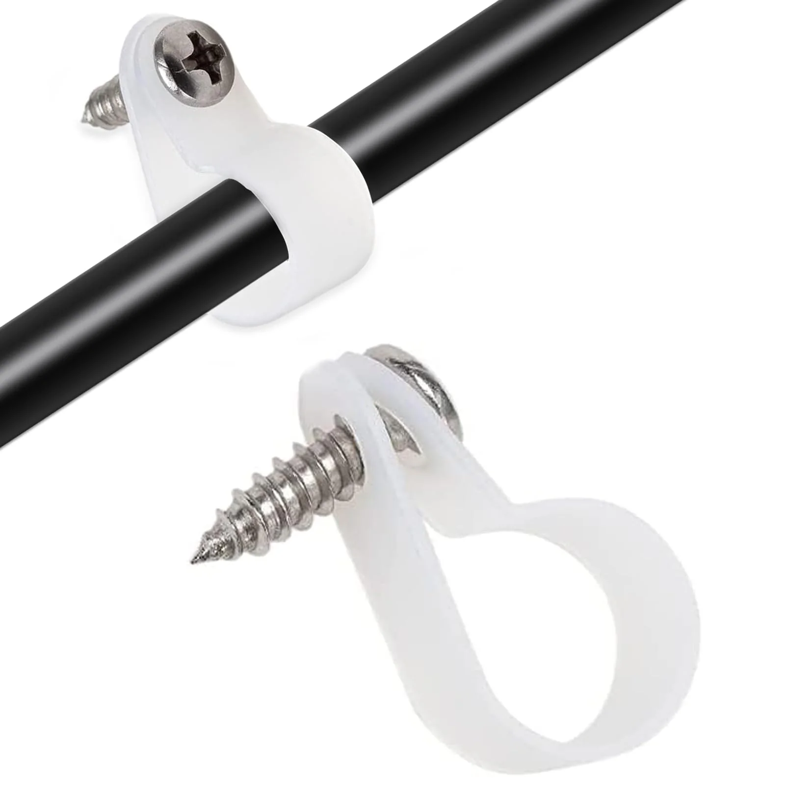 100 Pack 1/2 Inch Rope Light Clips with Stainless Steel Screws, P-Style Rope Light Mounting Clips, Outdoor Cable Clips for Christmas Parties Wedding 100 Pack 1/2 inch