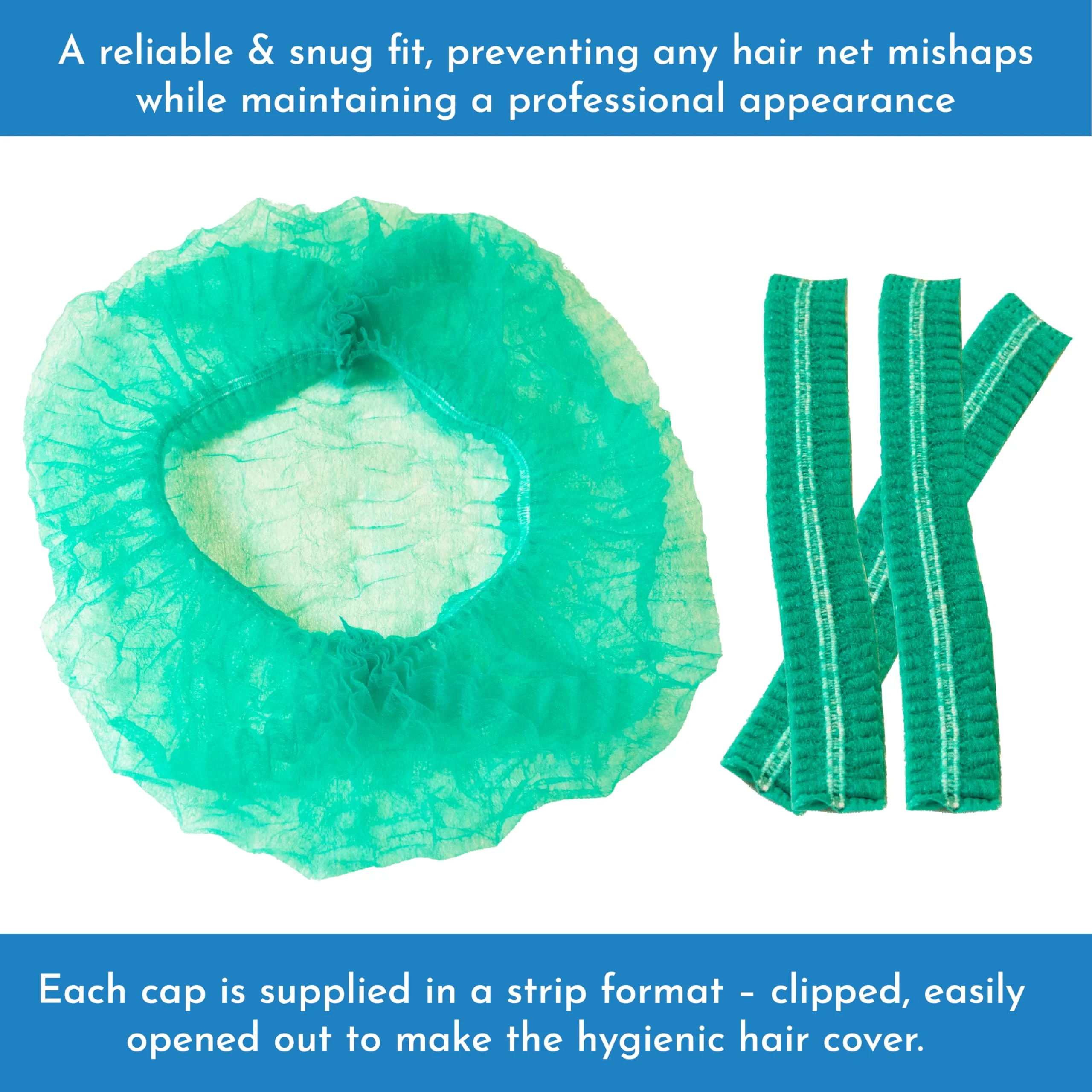 100 x simply direct Green Disposable Hair Net/Mob Caps in a Resealable Bag - Image 5
