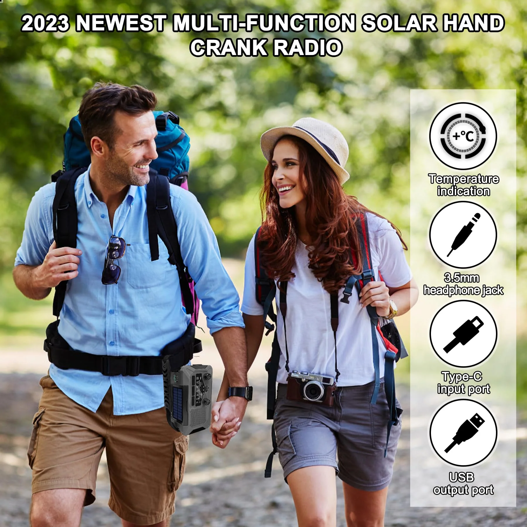 10000mAh Emergency Weather Radio with Solar Charging, Hand Crank Radio Solar Radio Portable Radio AM/FM/NOAA Radio LED Flashlight Reading Lamp Compass Phone Charger Outdoor Camping-Grey Grey - Image 7