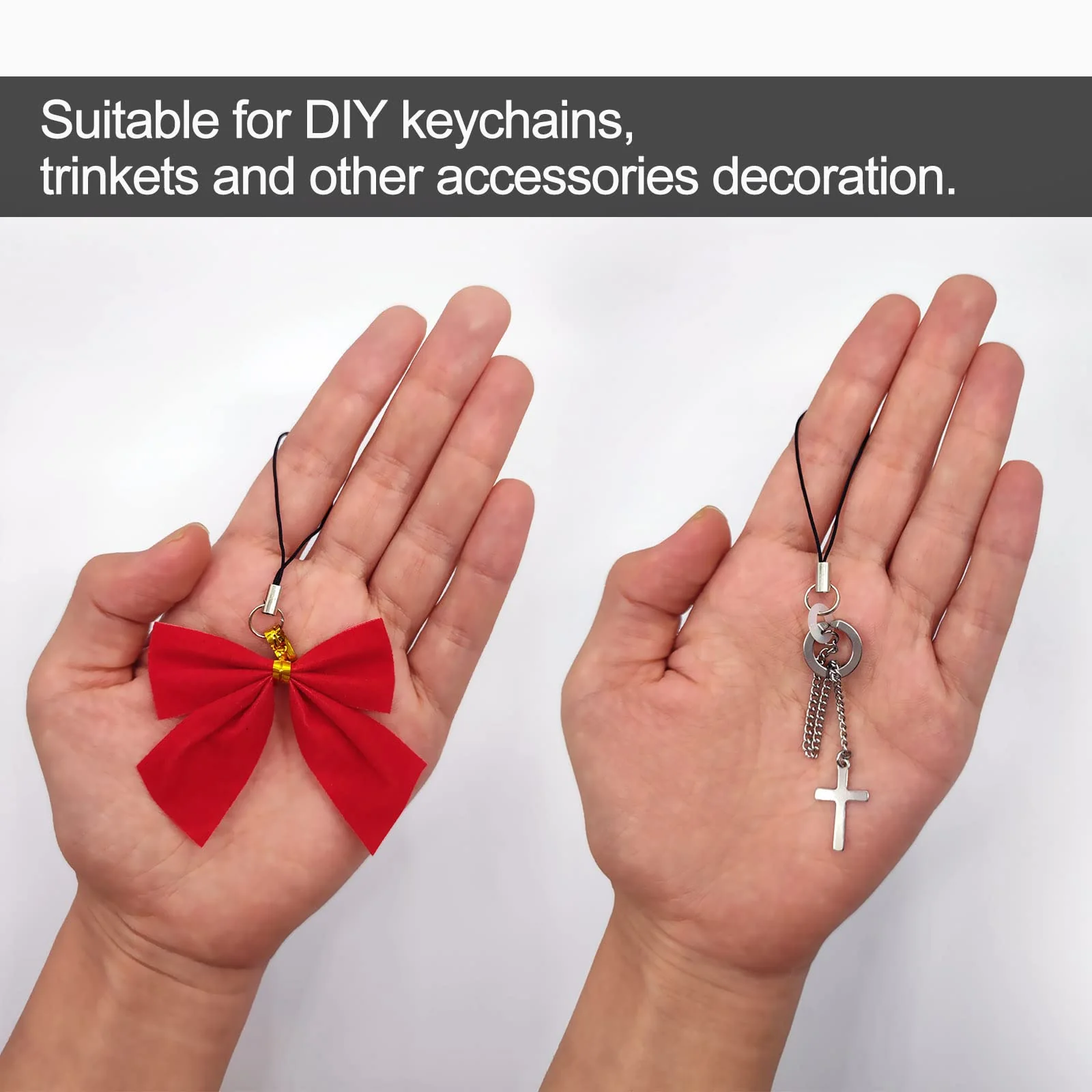 100pcs Hand Wrist Strap Lanyard Cell Phone Split Ring Strap Detachable Phone Ring Strap Phone Charm Cords DIY Lanyard Decorations for Hanging Charms USB Drive Keychain - Black - Image 6