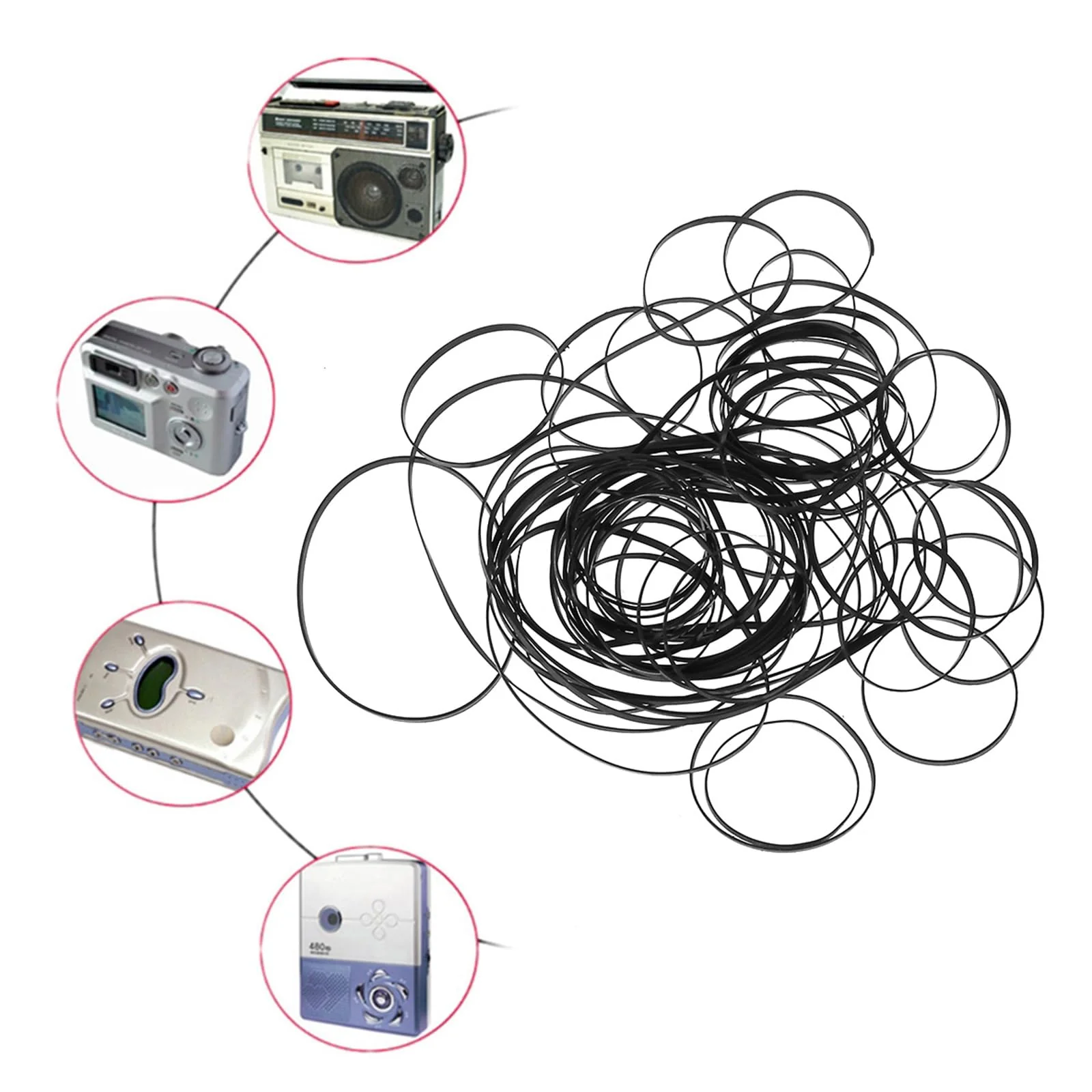 100PCS Mix Size Flat Belts 3mm Rubber Belts Cassette Tape Belt 40-135mm Fold Length for DVD Drives Belt Assortment for Cassette Player - Image 2