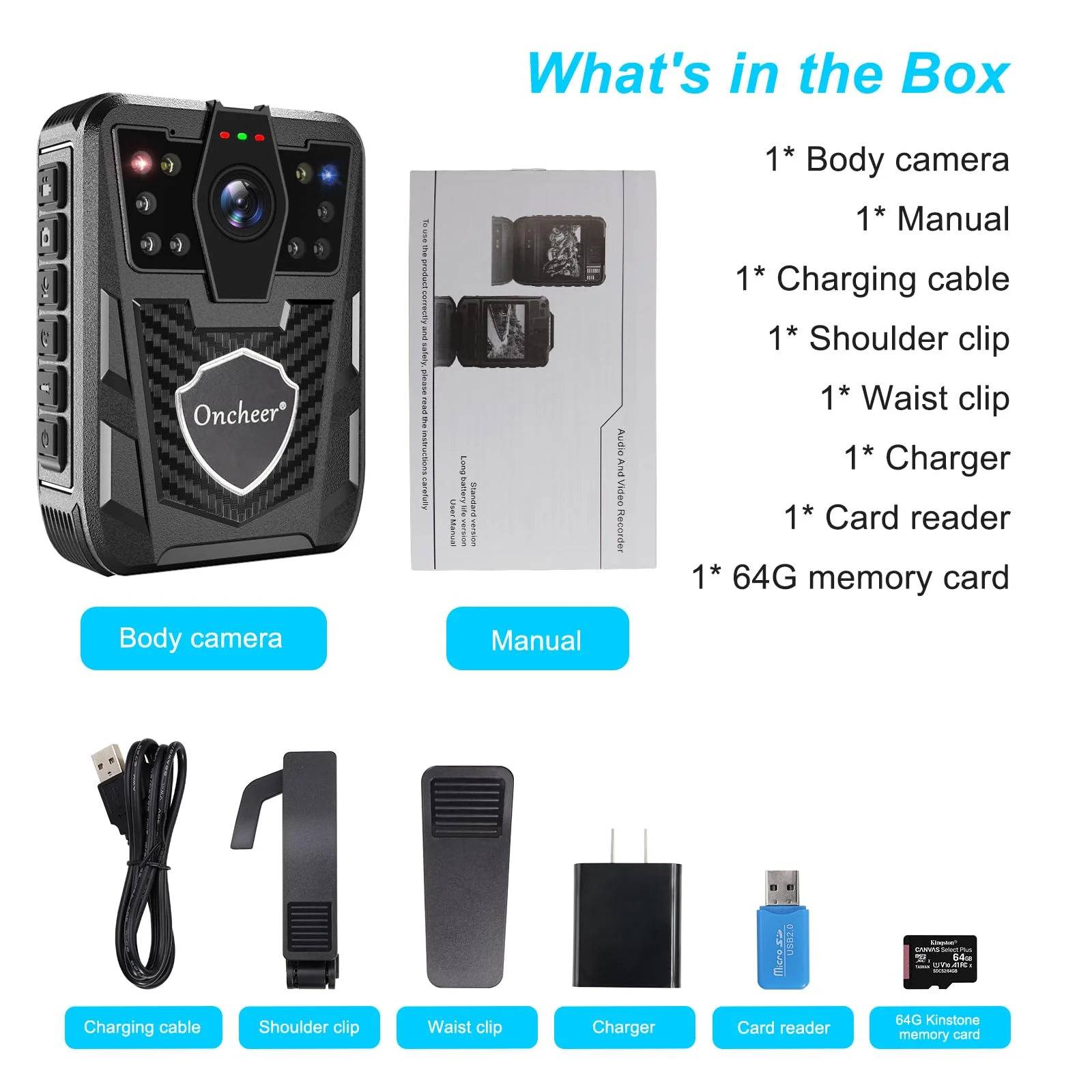 1080P Body Camera, Police Body Cam with 12H Continous Record, 64G SD Card, Shoulder and Waist Clips, Lightweight Personal Body Worn Cameras for Law Enforcement, Security Guards, Cycling Trip - Image 6