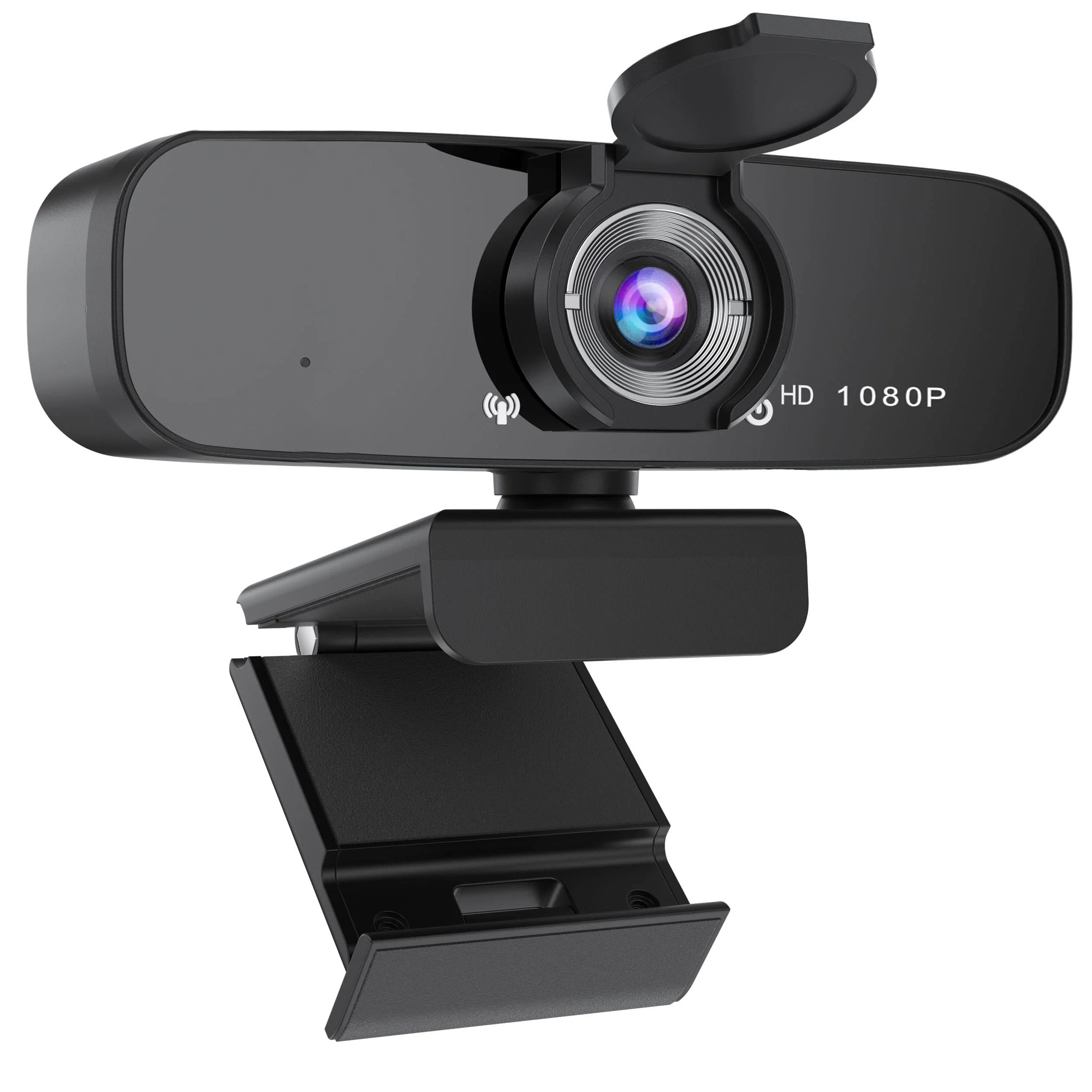 1080P HD Webcam with Microphone for Desktop, USB Computer Camera with Web Cam Cover&Web Camera Stand, 110-degree Wide Angle Streaming Webcam for PC Zoom/Video Calling/Gaming/Laptop/Conferencing Black