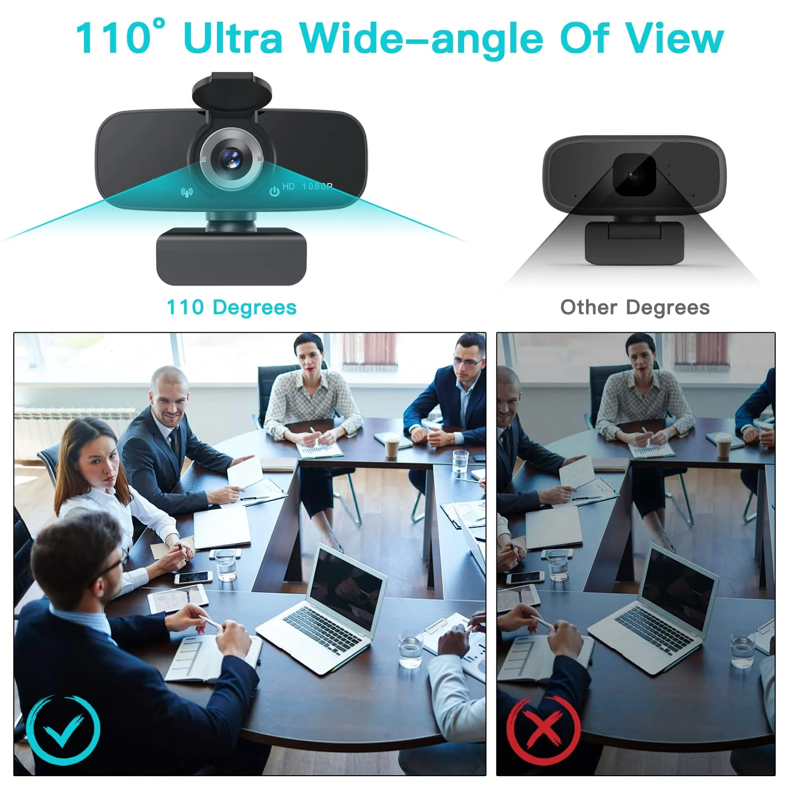 1080P HD Webcam with Microphone for Desktop, USB Computer Camera with Web Cam Cover&Web Camera Stand, 110-degree Wide Angle Streaming Webcam for PC Zoom/Video Calling/Gaming/Laptop/Conferencing Black - Image 3