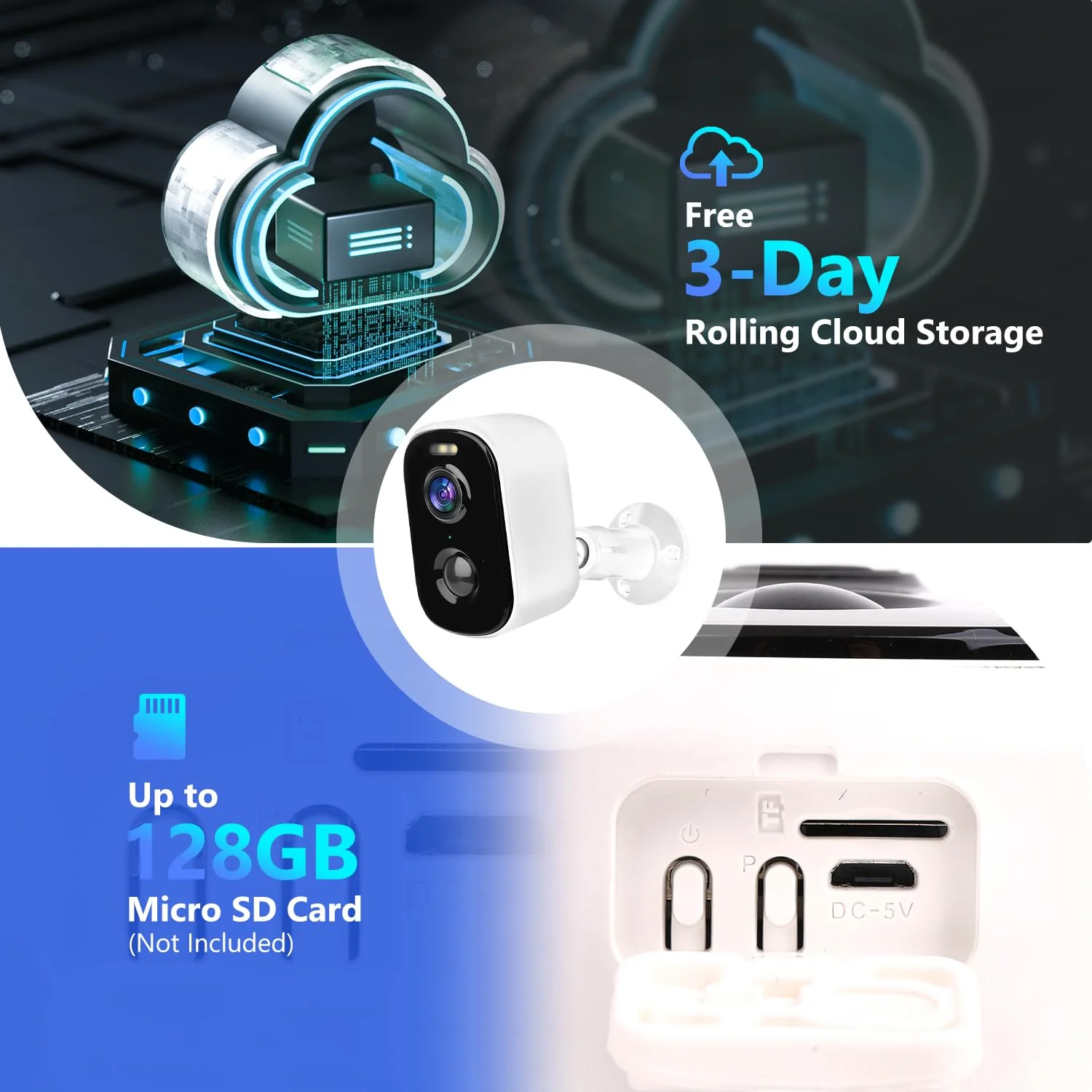 1080P Security WiFi Cameras for Home Security, Wireless Outdoor with Motion Detection, Spotlight/Siren Alarm, Color Night Vision, 2-Way Talk, Waterproof SD/Cloud Storage Battery Powered White - Image 6