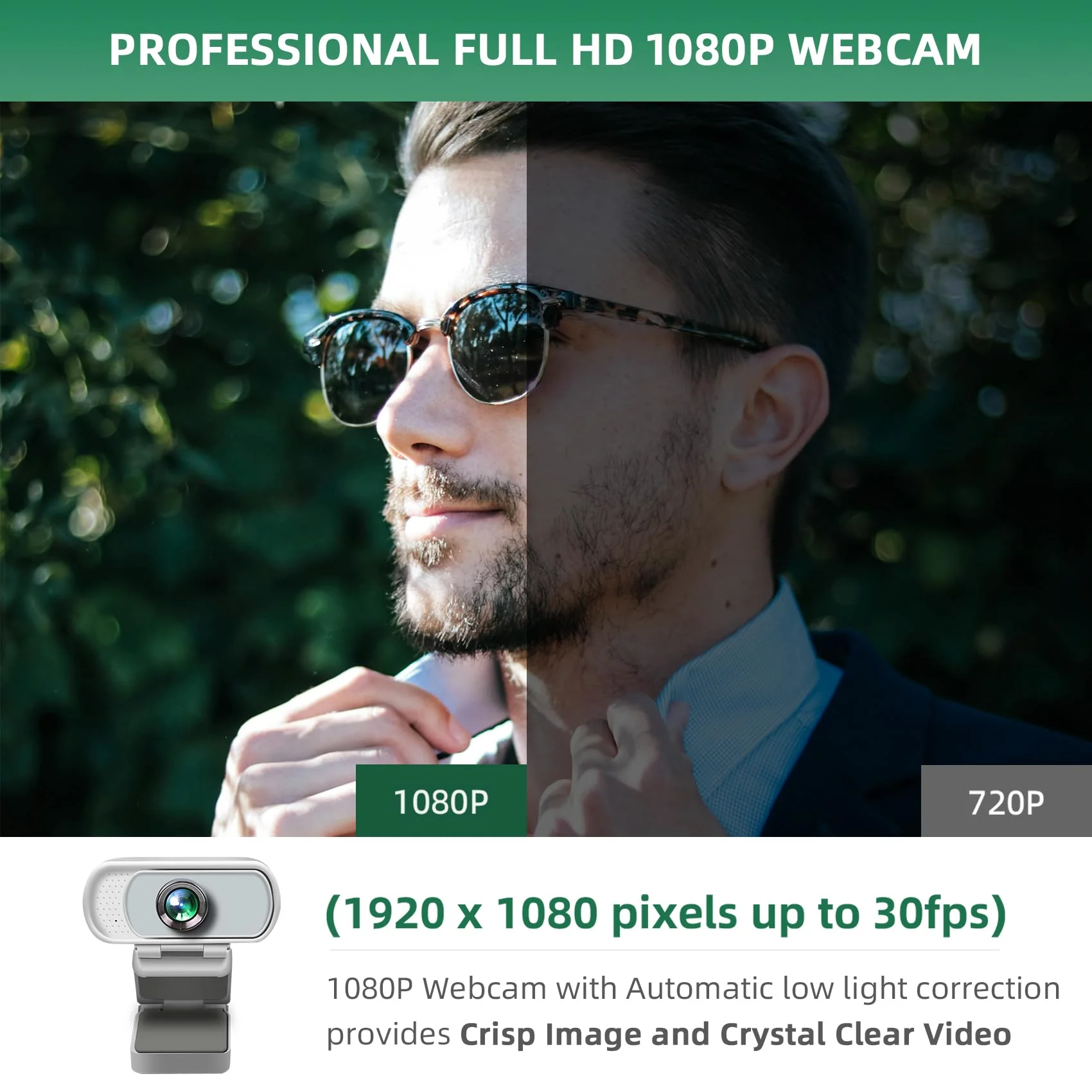 1080P Webcam with Mic, Pro Streaming Web Camera with Privacy Cover and Stand, Widescreen USB Computer Camera for PC Mac Laptop Desktop, USB C to USB Adapter Included White(New Upgraded) White Webcam with USB-C Adapter - Image 2