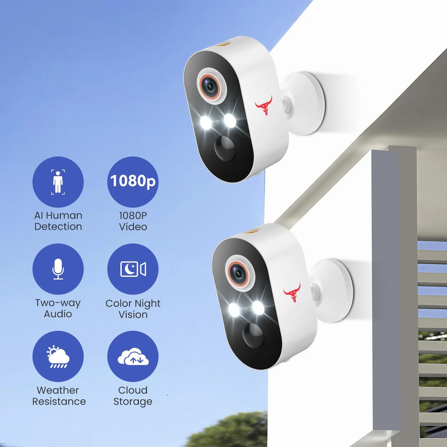 1080p Wireless Security Camera, 2.4GHz Wi-Fi, Color Night Vision, AI Human Detection, PIR Motion Detection, 2-Way Talk, Outdoor Surveillance Bullet Cam (2 Pack) 2 pack - Image 2