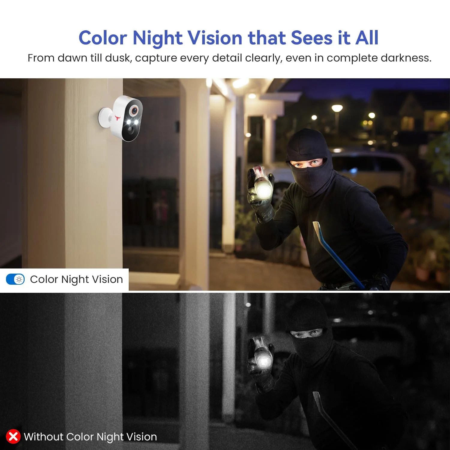 1080p Wireless Security Camera, 2.4GHz Wi-Fi, Color Night Vision, AI Human Detection, PIR Motion Detection, 2-Way Talk, Outdoor Surveillance Bullet Cam (2 Pack) 2 pack - Image 5