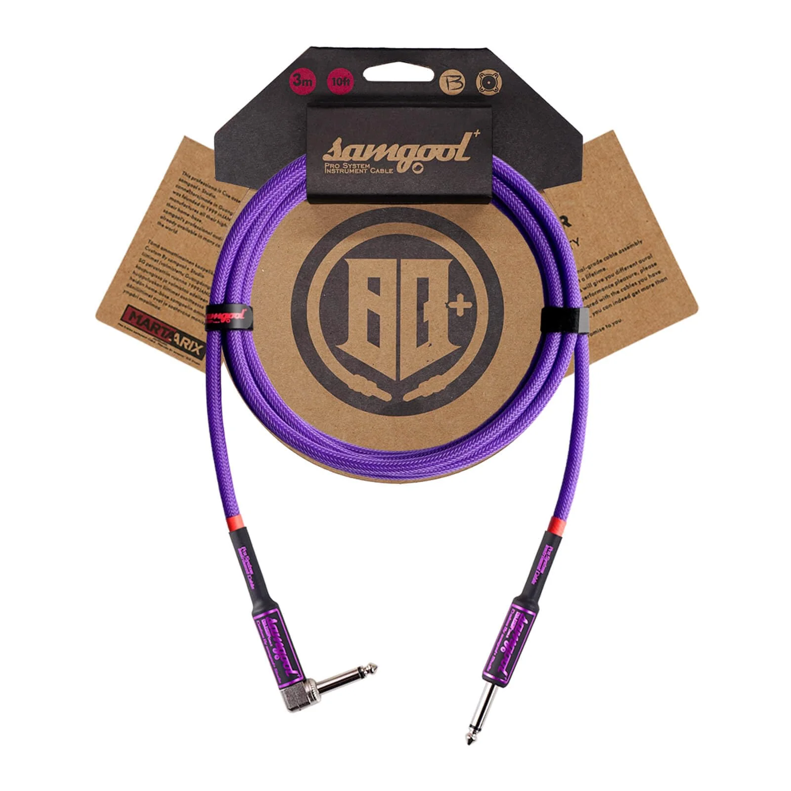 10ft Guitar Cable, 1/4 Inch Straight/Angle Instrument Cable, Electric Cord Guitar Amp Cord for Bass Amp and Instruments (CC Purple Braided) 10ft CC Purple-Braided