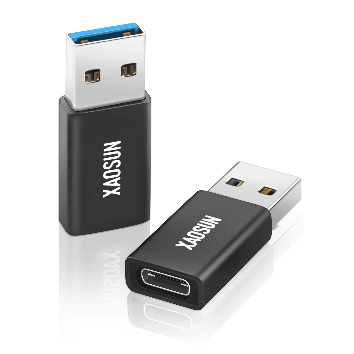 [10Gbps] USB C Female to USB Male Adapter (2-Pack), 3.1 USB A to USB C Adapter, XAOSUN One-Sided SuperSpeed Data Sync & 100W Fast Charging For iphone 15 Plus Pro Max, Laptop, Charger, Quest Link, etc. Black