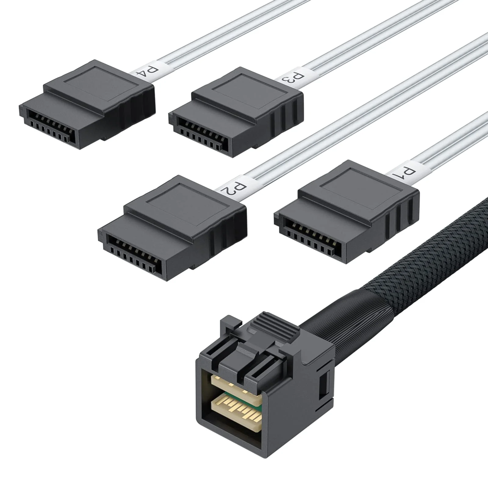10Gtek MiniSAS HD SFF-8643 Breakout to 4xSATA Cable, Compatible with Raid Controller Hard Drive, 0.5m(1.6ft) 8643-4xSATA