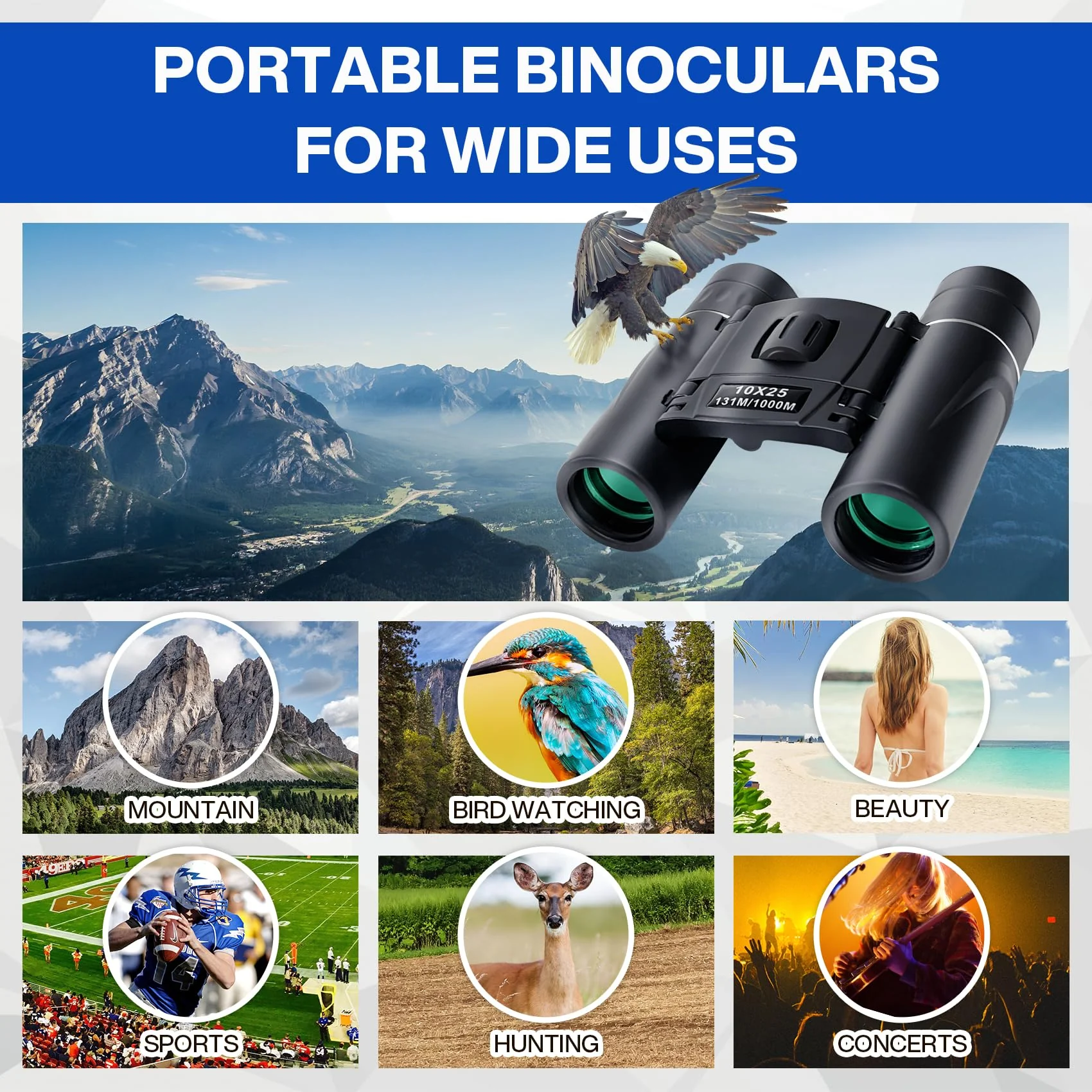 10x25 Compact Binoculars for Adults Kids, Binoculars for Concerts and Bird Watching Cruise Ship Essentials Hunting, Waterproof Binoculars with Low Light Night Vision - Image 7