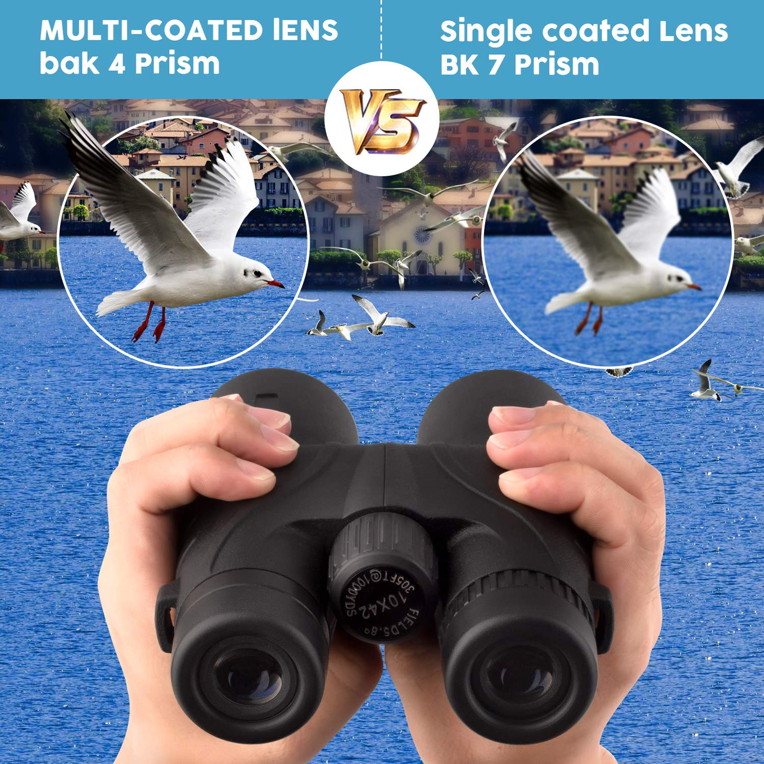 10x42 Binoculars for Adults - Professional HD Roof BAK4 Prism Lens Binoculars for Bird Watching, Hunting, Travel, Sports, Opera, Concert, with Carrying Bag (1.0 lbs) New Model - Image 3