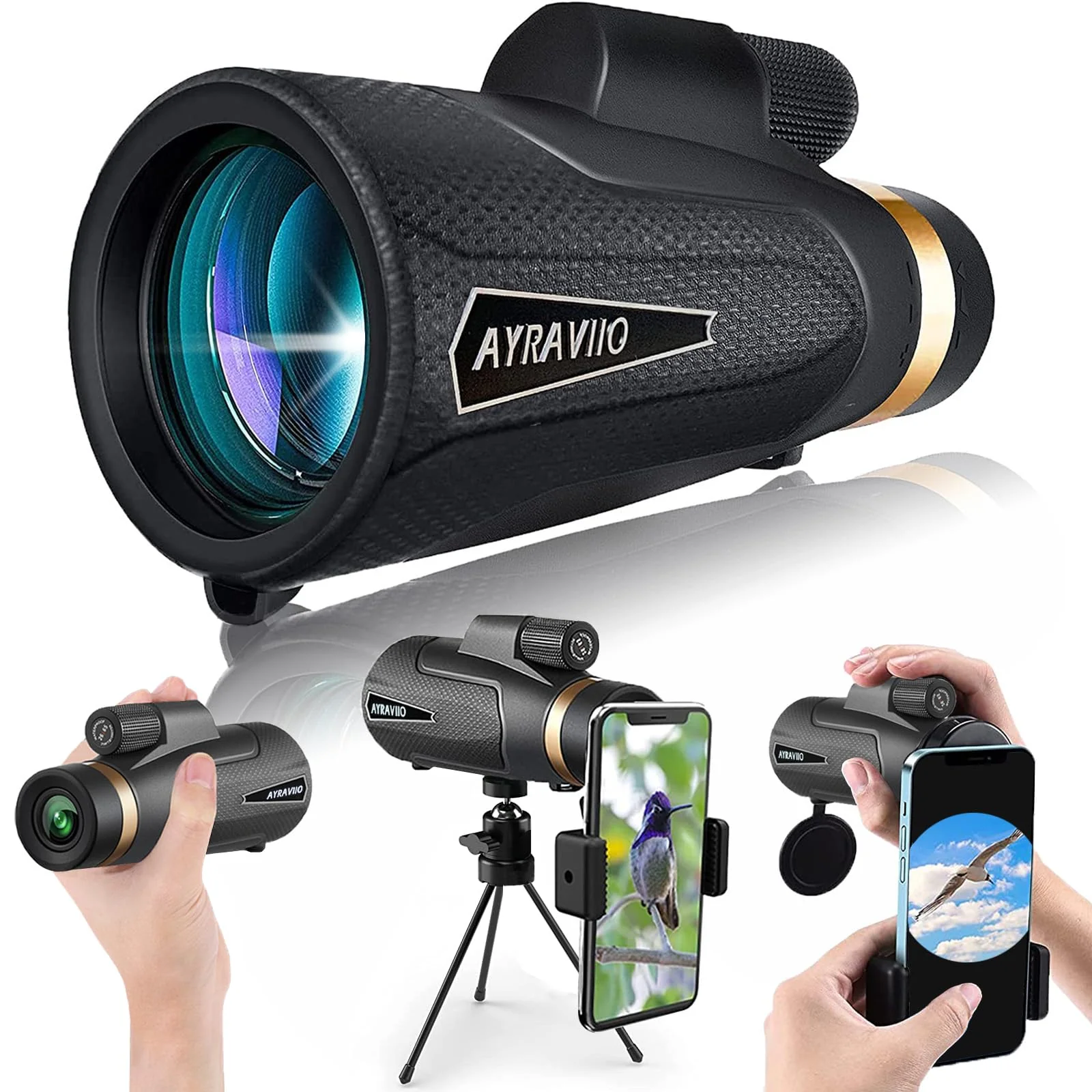 12×60 Monocular Telescope with Smartphone Holder & Upgraded Tripod, High Powered SMC & BAK4 Scope, Birthday Gifts for Men Dad Him Husband Teen, White Elephant Gift, Outdoors Survival Hiking Gear
