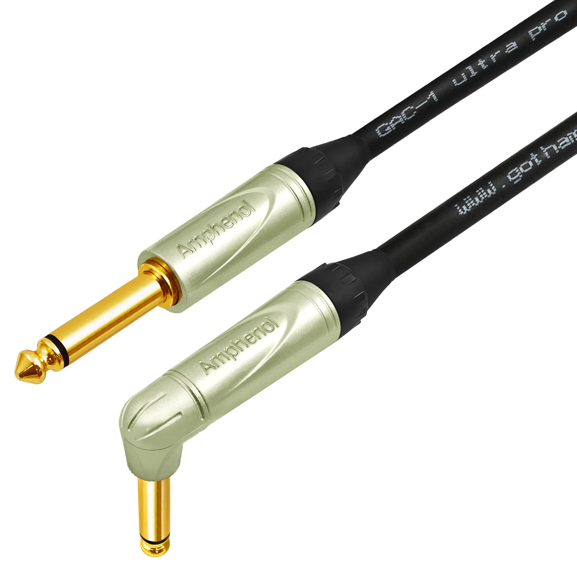 12 Foot - Gotham GAC-1 Ultra Pro (Black) - Premium, Low-Capacitance (21 pf/F) Guitar Bass Instrument Cable - Amphenol QM2R-AU & QM2P-AU ¼ Inch (6.35mm) Gold TS Connectors - Image 5