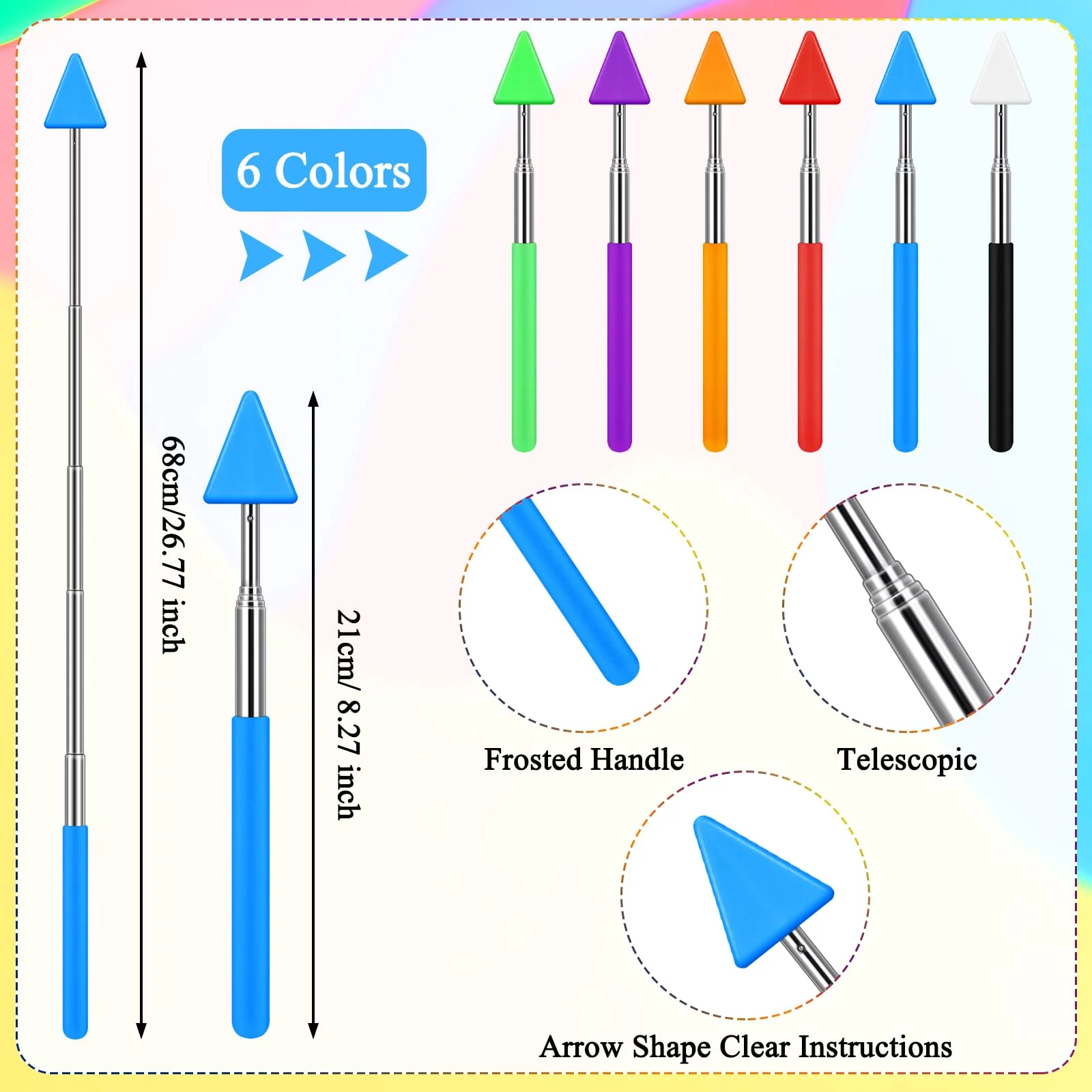 12 Pcs Telescopic Teacher Pointer Stick for Classroom Arrow Extendable Teaching Pointer Handheld Retractable Hand Pointer for School Presenter Whiteboard Back to School Supplies - Image 3