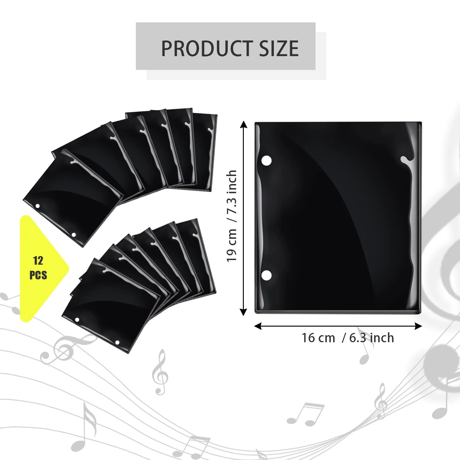 12 Pieces Black Flip Folio Marching Band Music Files Holder Flip Folder Pages Sheet 7.3 x 6.3 Inches PVC Waterproof Window Pages Musical Flip Folder with 2 Holes for Music Files 12 - Image 2
