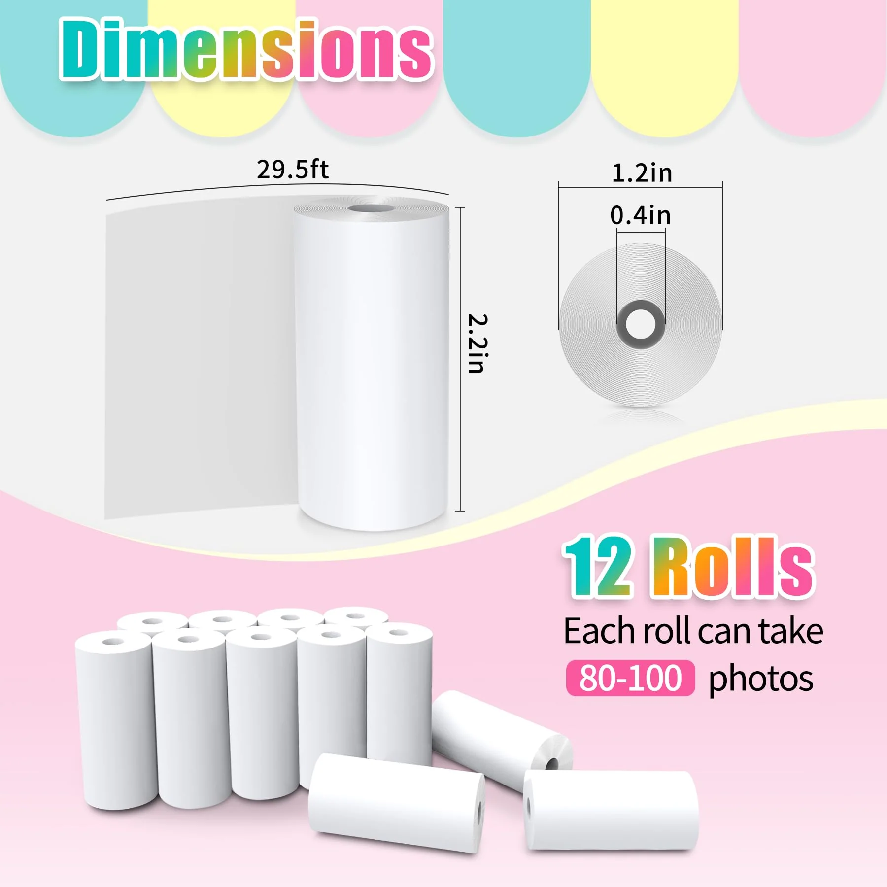 12 Rolls Instant Print Camera for Kids Refill Print Paper - Hikkon Thermal Print Paper Rolls Photo Print HD Printing for Most Kids Instant Camera (White) White - Image 2