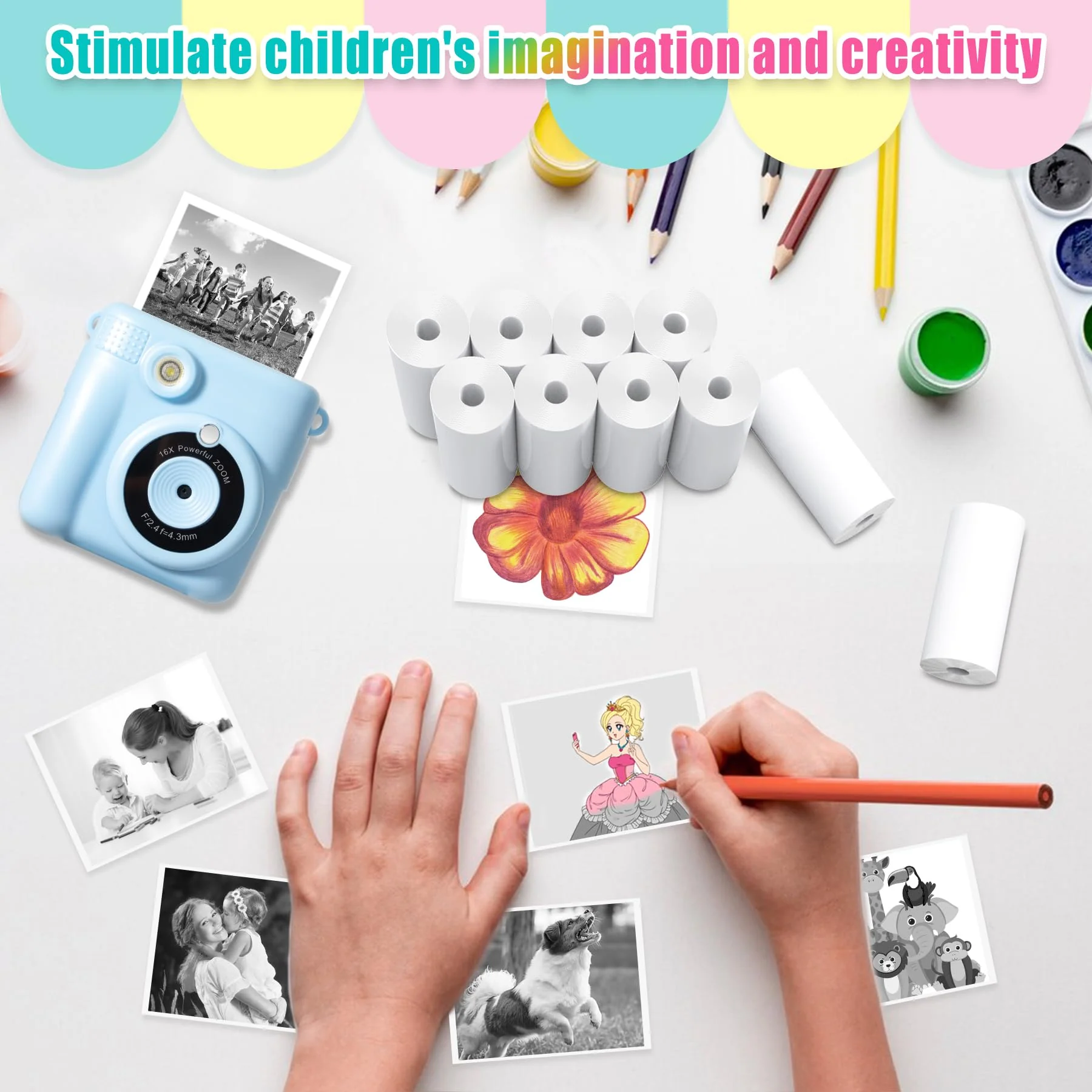 12 Rolls Instant Print Camera for Kids Refill Print Paper - Hikkon Thermal Print Paper Rolls Photo Print HD Printing for Most Kids Instant Camera (White) White - Image 3