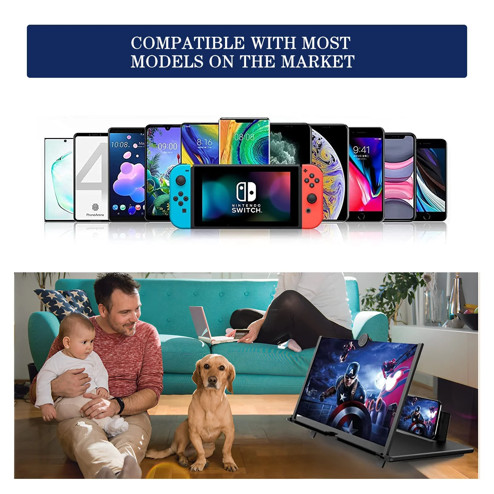 12" Screen Magnifier for Smartphone 3D HD Mobile Phone Screen Magnifier Video Expandable HD Screen Foldable for Watching Movies Videos, Playing Games, for All Smartphones(Black) 12" - Image 3