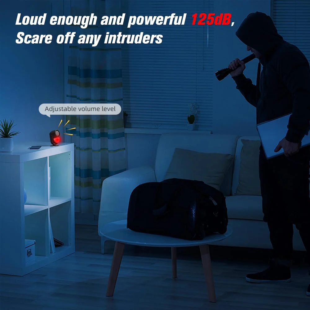125dB Loud Motion Sensor Alarm with 328ft Remote Control(40ft PIR Detector, 3*AA Batteries), Indoor Wireless Infrared Security Motion Detector with Siren for Home/Shed/Garage (Black) Black - Image 3